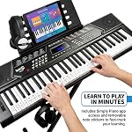 RockJam 61 Porte-clés Piano avec pitch Bend Kit, porte-clés, banc de piano, écouteurs, simple application de piano & Stickers clavier électrique débutant ensemble de piano avec pitch pli, LED panneau, leçons de piano simple et autocollants de note, tous inclus