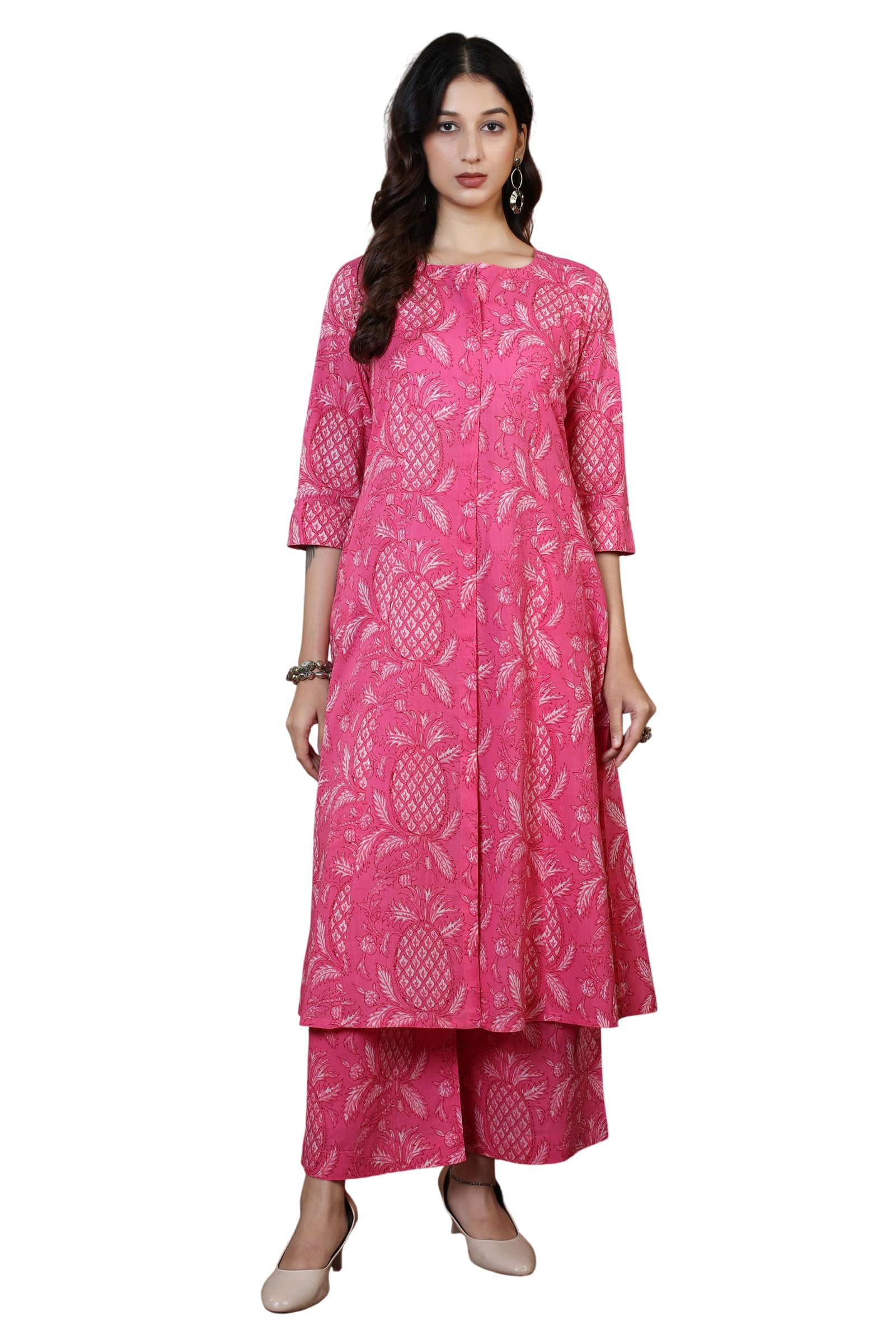 cotton culture Rani Pink Floral Printed Cotton Co-Ord Set for Women-L-picture-11