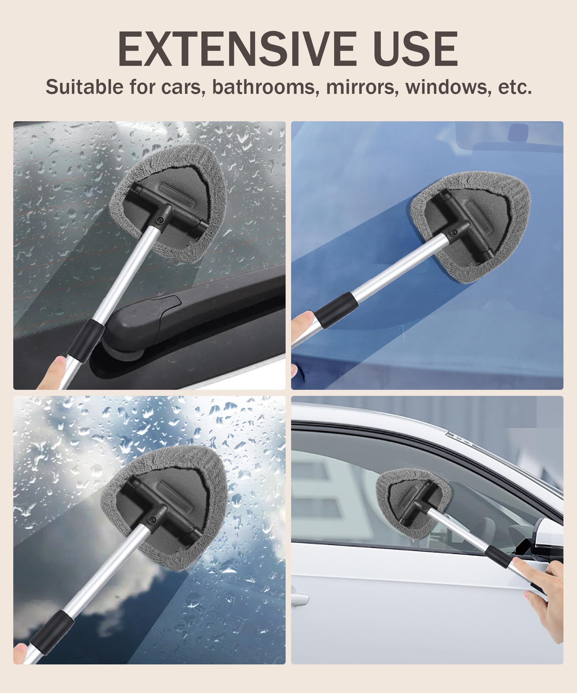 Windshield Cleaner Inside,Car Window Cleaner,Car Cleanser Brush,Car Accessories Car Cleaning Supplies Tools,Car Cleaning Kit with Extendable Handle,Microfiber Cloth,Spray Bottle,Fits All Cars