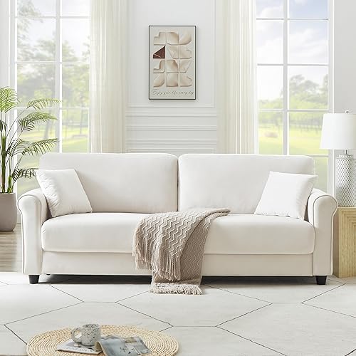 Sofá tapizado de terciopelo de 82.48 pulgadas, sofá biplaza de 3 plazas, cómodos sofás para sala de estar, dormitorio, espacio pequeño (beige y
