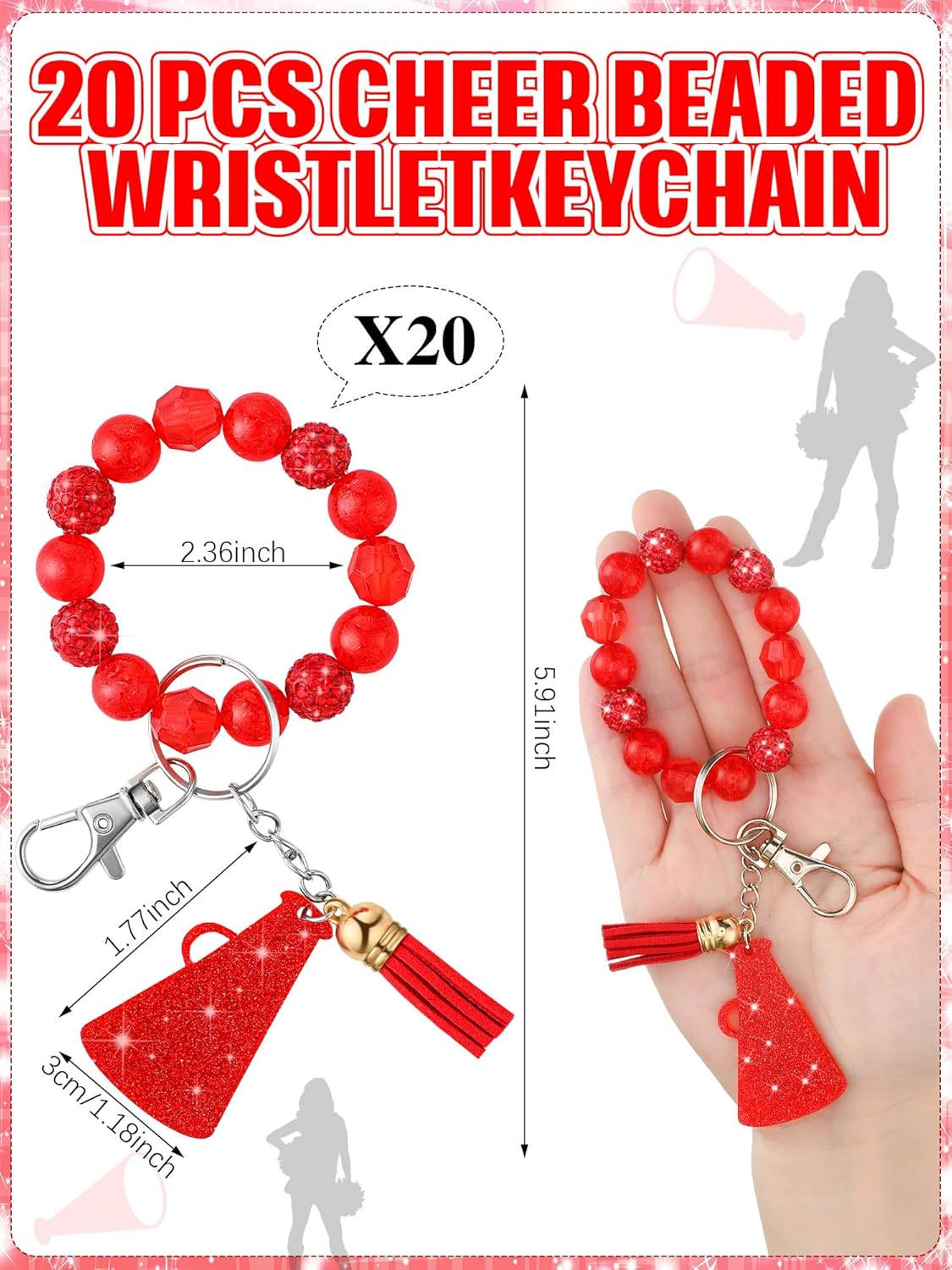 Henoyso 20 Pcs Cheer Party Favor Beaded Keychain Wristlet Bracelet Bulk Cheerleader Keyrings Gift for Team Women Party - Image 2
