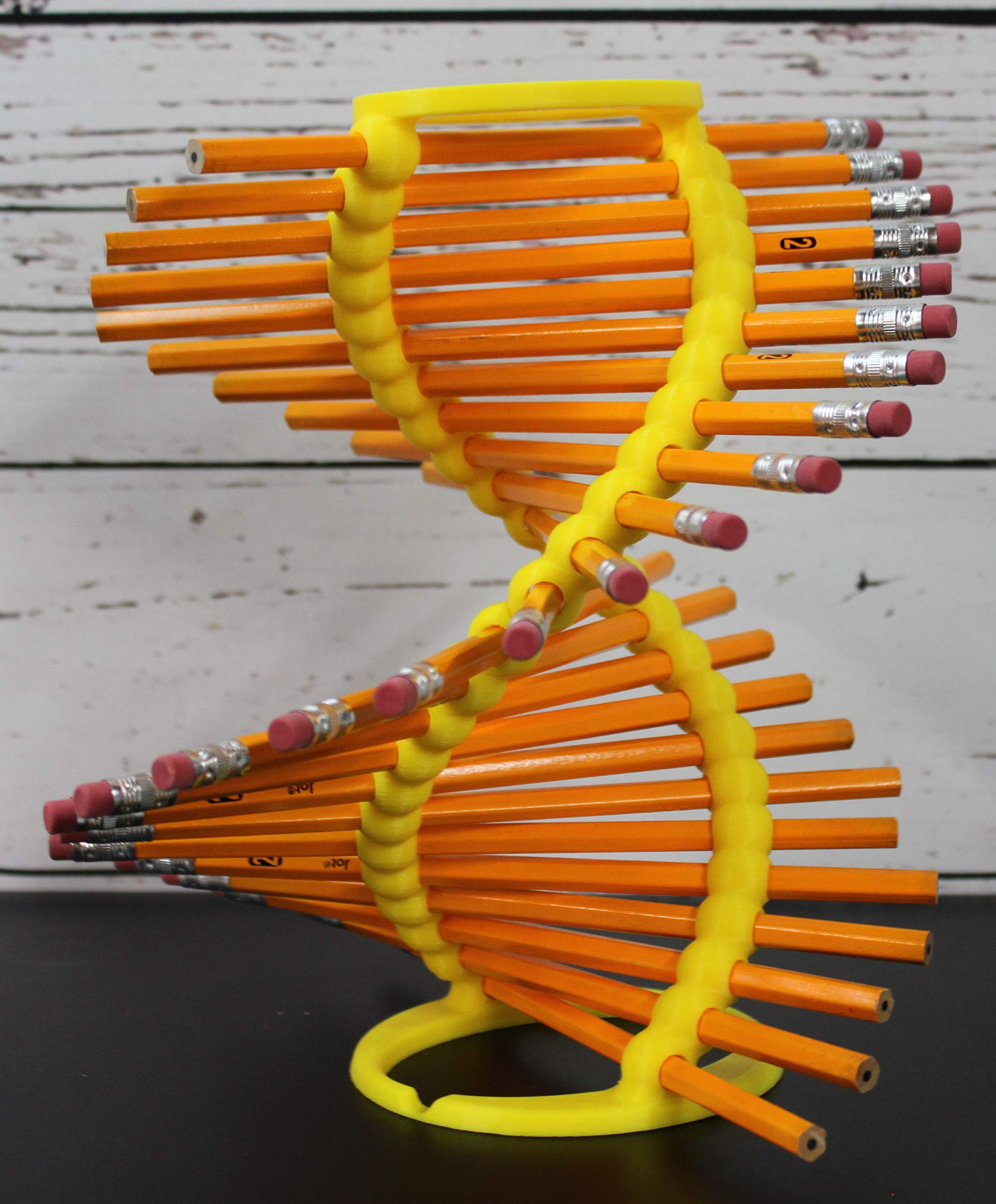 Znet3D DNA Helix Pencil Holder - 9" inches tall - holds 24 pencils - Smooth round-edge design - Pencils not included (Yellow)