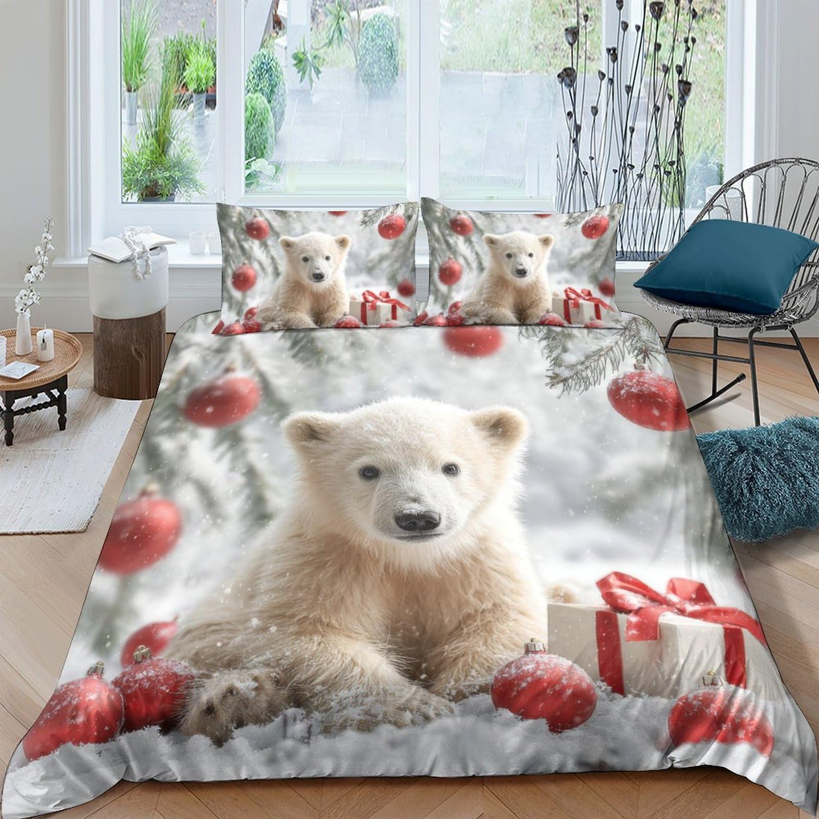 Ctjqhvkz Style-6 3D Printed Polar Bear Winter Fitted Sheet Microfiber Soft Red Christmas Ornament Bed Cover For Bedroom Guest Room Decor Single（135X200cm）