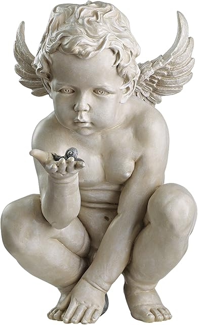 Design Toscano EU4360 Life's Mysteries Cherub Garden Statue, 38 cm, Polyresin, Antique Stone