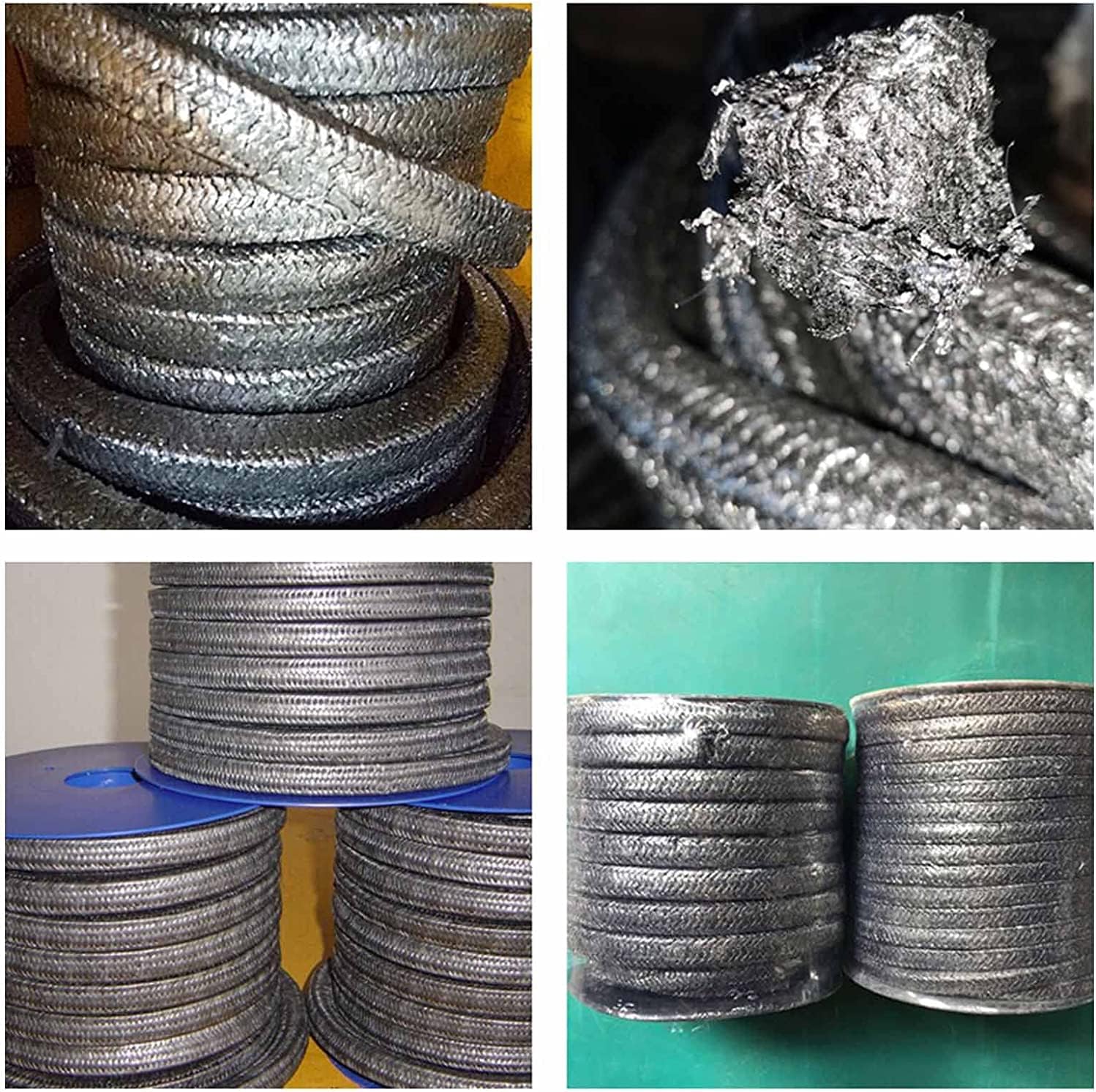 Graphite Packing Graphite Expanded PTFE Graphite Braided Compression Packing, for Pump Stuffing Gland or Valve Stem or Mechanical Seal - 5m Long-12x12MM