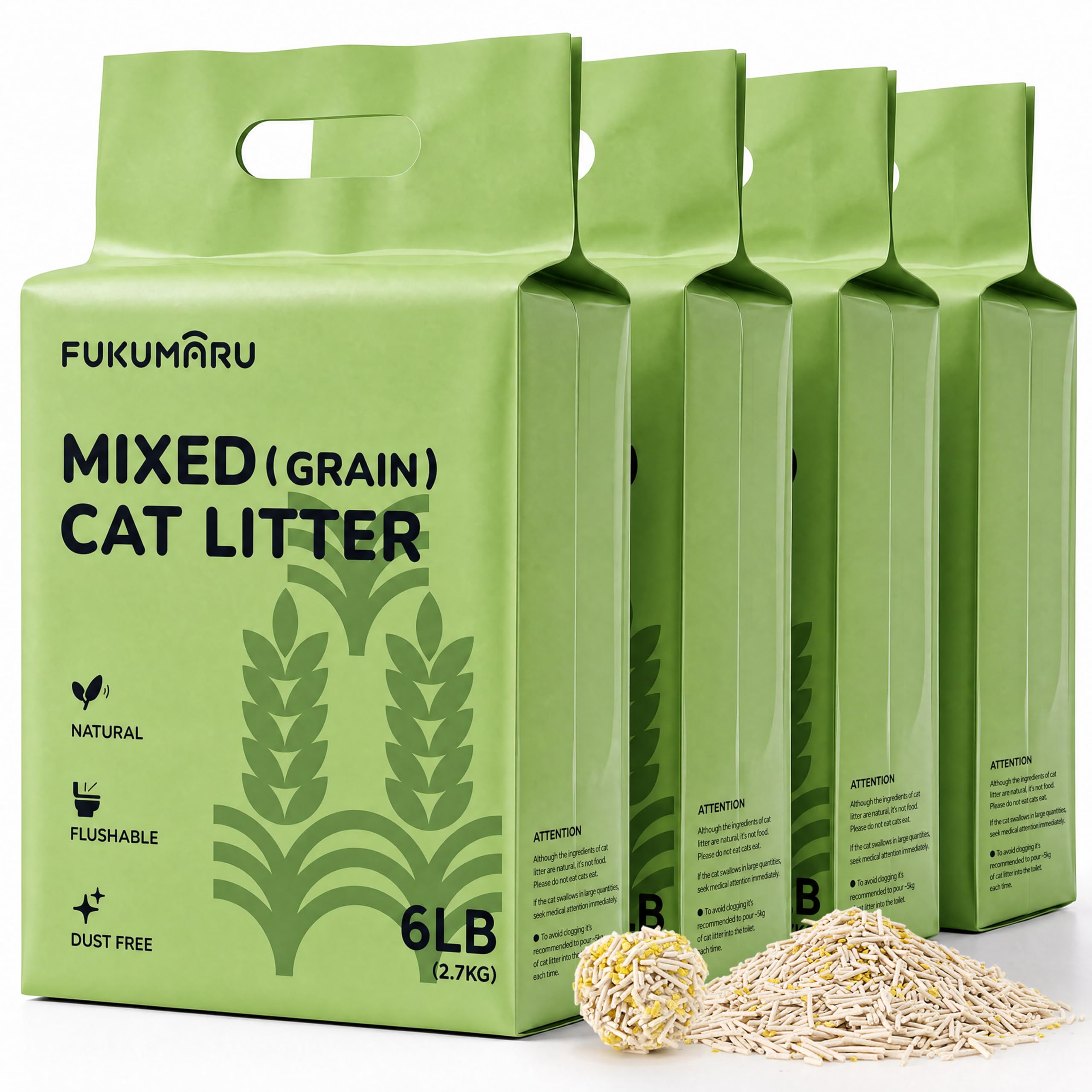 FUKUMARU Lettiera per Gatti al Tofu e Miglio 24Lb, Lettiera Agglomerante a Base Vegetale di Mais, Agglomerante Superiore, Assorbente e Anti-odore, Bassa Polvere, Biodegradabile e Scaricabile nel WC.