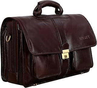 The Lorenzo 24 Litre's Capacity Italian Leather Laptop Briefcase Office Bags for Men L-45.7 x H-35.6 x W-15.2 cm (Italian Brown)