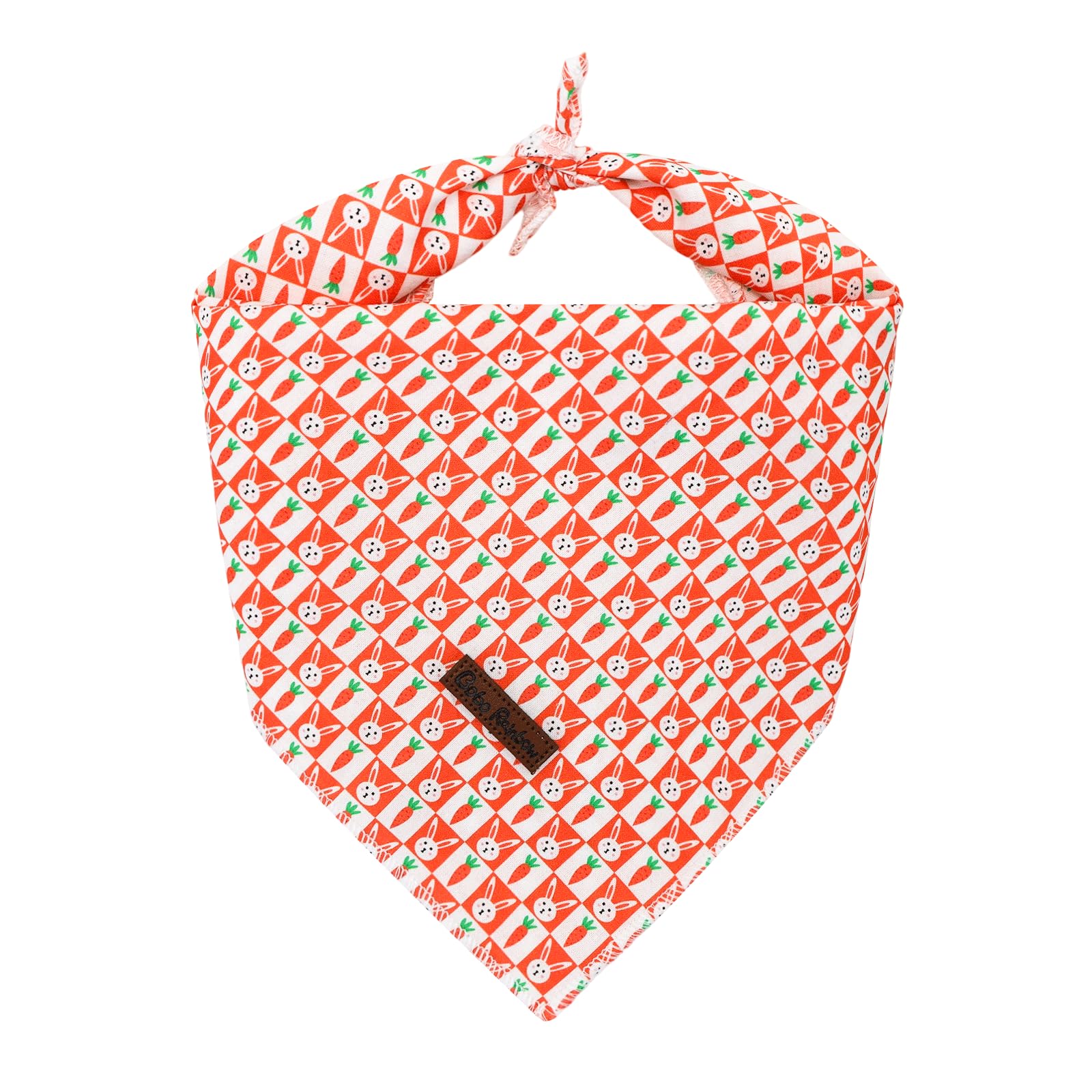 Bobo Rainbow Dog Bandana-1PC Easter Carrot Rabbit Plaid Print Orange Scarf Square Bandanas Cute Soft Cotton Holiday Bandanas Bibs Adjustable Dog Kerchief for Small Medium Large Dogs