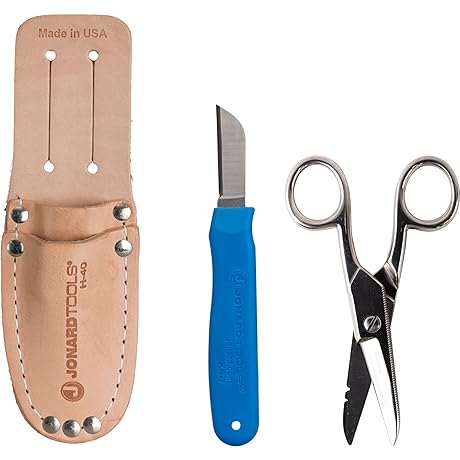 Jonard TK-400 3-Piece Splicers Kit with Splicing Knife, Electrician&#x27;s Scissors, and Leather Pouch