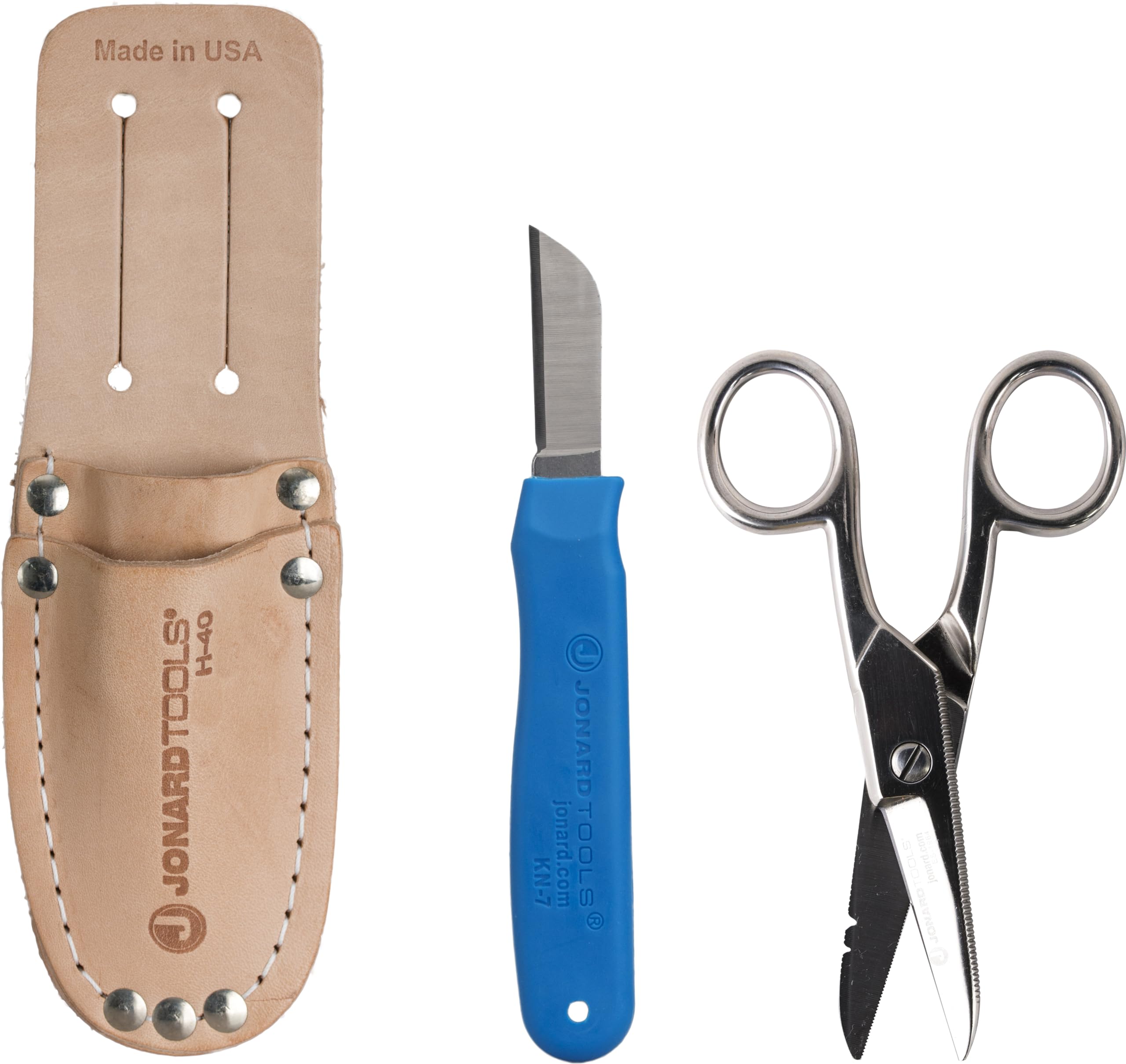 Jonard Tools TK-400 3 Piece Splicers Kit with included Splicing Knife, Electrician's Scissors, and Leather Pouch