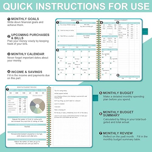 Miniatura 3 de Regolden-Book Planificador de presupuesto, libro de presupuesto mensual sin fecha con bolsillos, cuaderno de seguimiento de gastos, tapa dura,