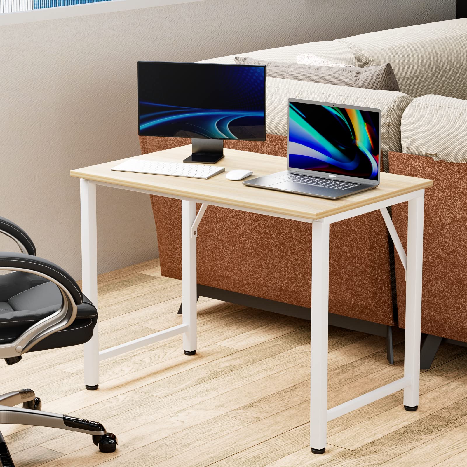 PIPIPOXER Bureau d'Ordinateur 80x40x75cm, Table de Bureau avec Support d'Écran PC Gaming Table, Bureau d'Écriture, Cadre en Métal, pour Étudier, Jouer, Travailler, Chambre, Imperméable, Bois
