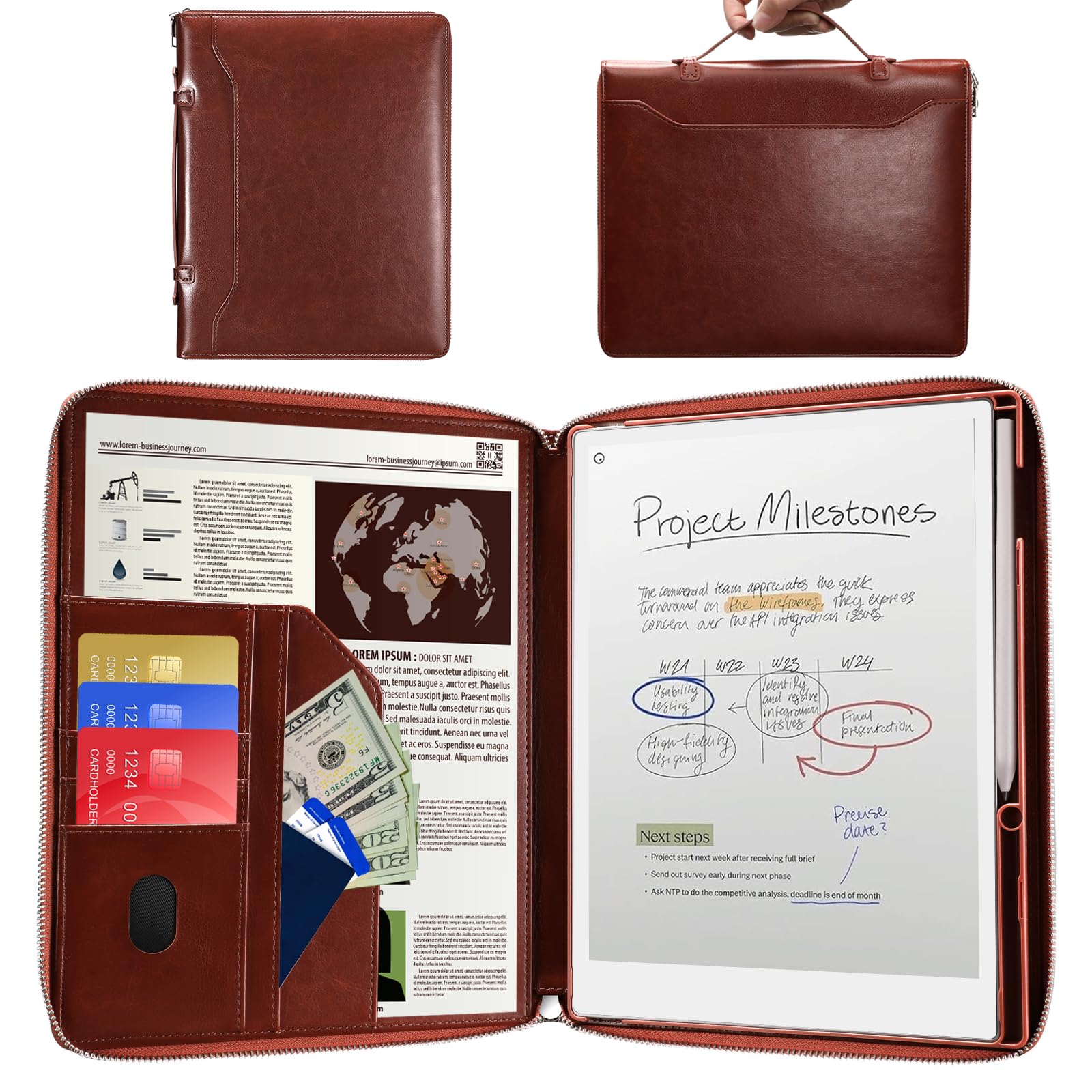 E NET-CASE Case for Remarkable Paper Pro Tablet 11.8 inch (2024 Released) - Business Handheld Design Upgraded PU Leather Cover for Remarkable Paper Pro Digital Paper with Zipper &amp; Pen Holder (Brown)