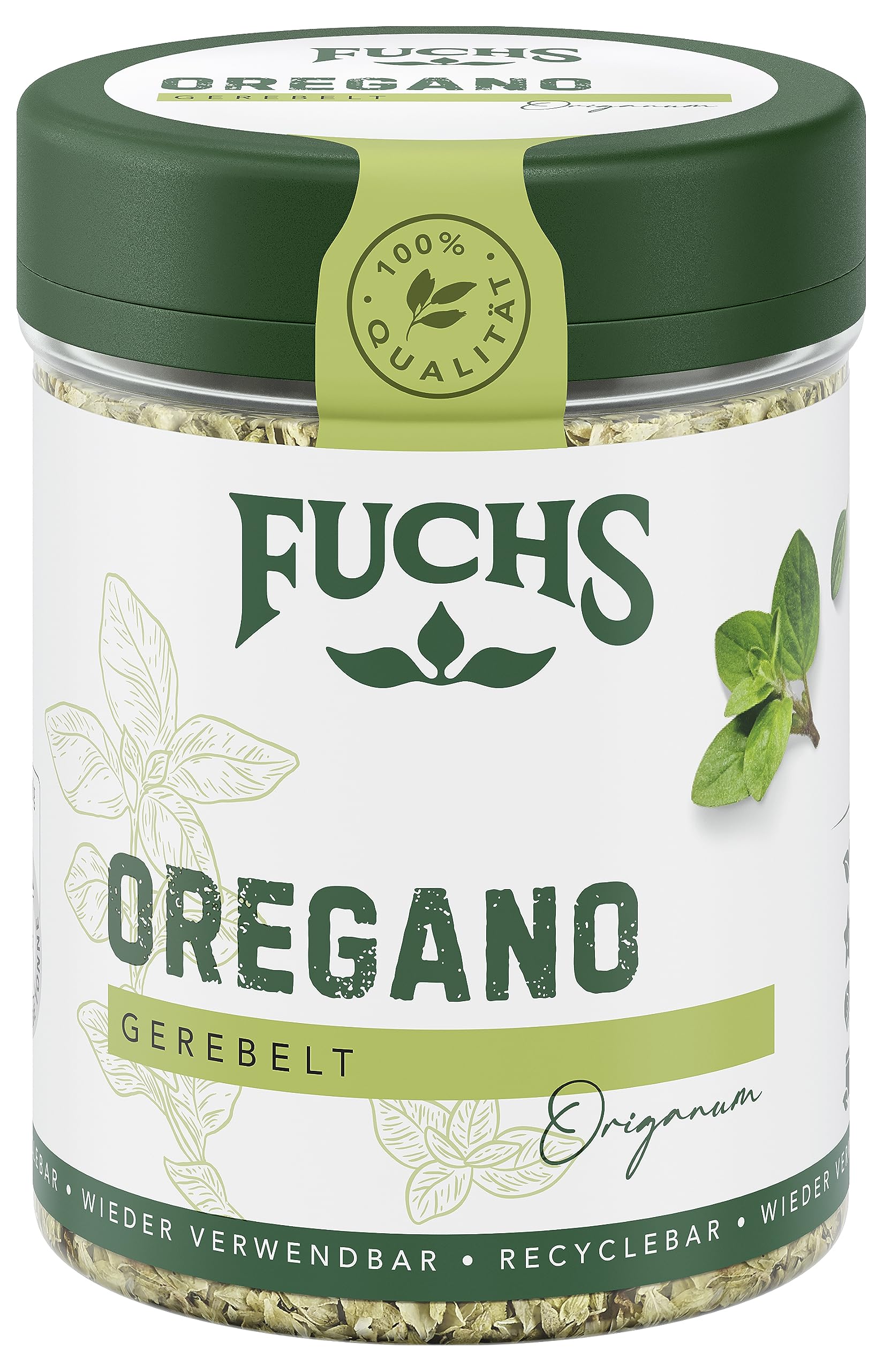 Fuchs Gewürze - Oregano gerebelt - herbes Aroma für Pizza, Pasta, Saucen und mediterranes Gemüse - natürliche Zutaten - 9 g in wiederverwendbarer, recyclebarer Dose
