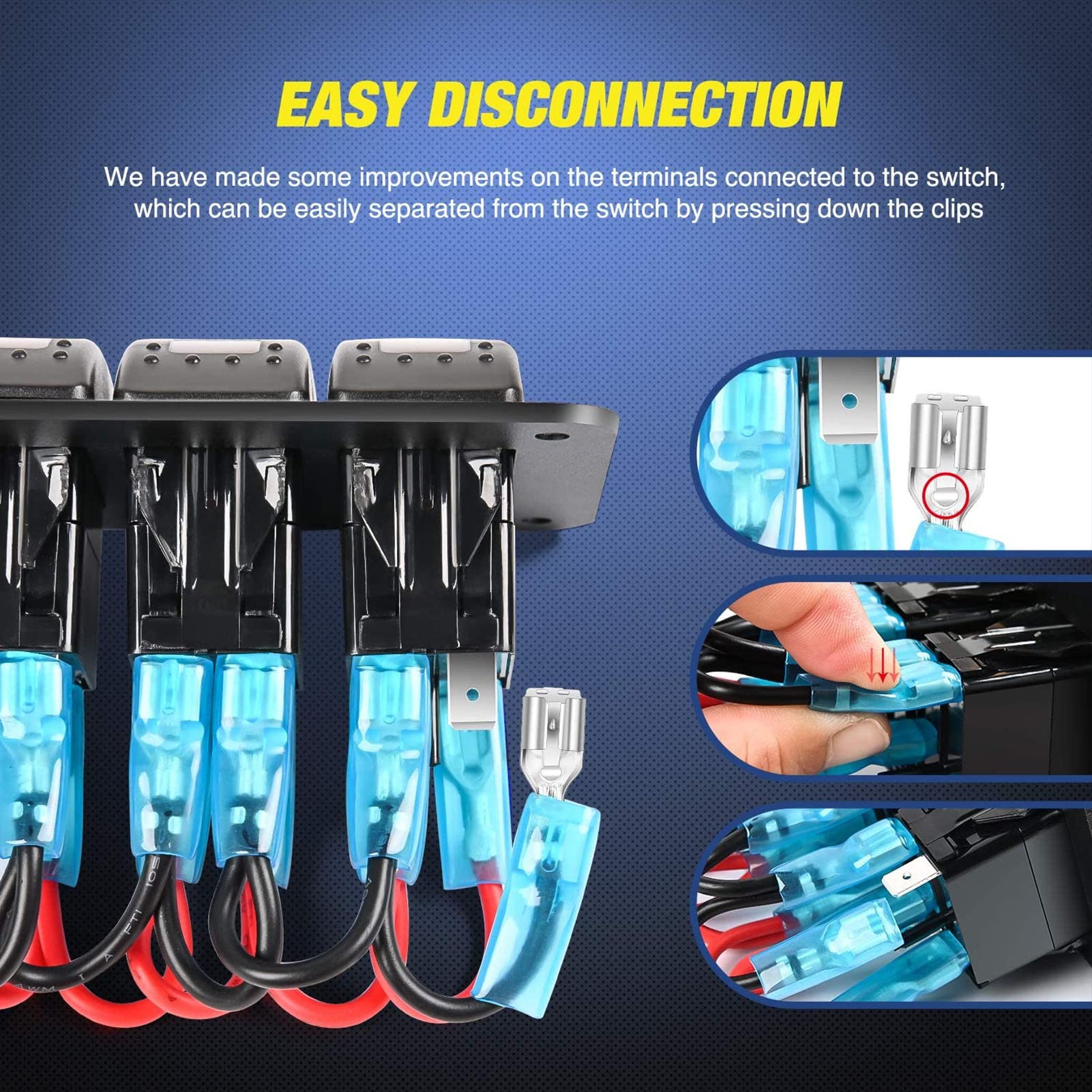Pannello interruttori a bilanciere a 8 gruppi Interruttore on/off retroilluminato a LED Protezione sovraccarico impermeabile Precavo per auto RV Bus Marine Boat (Blu)