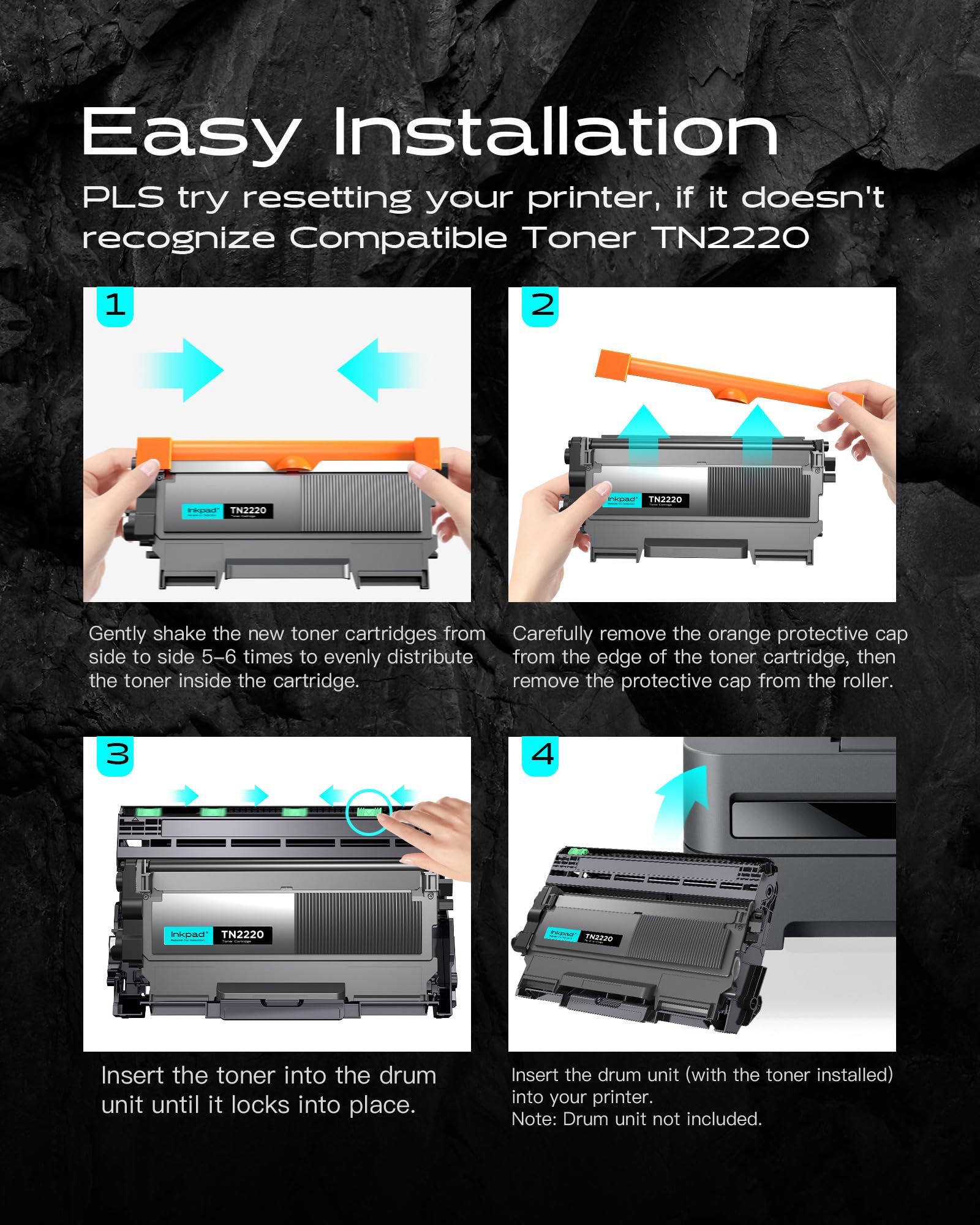 iNKPAD Toner TN2220 TN 2220 compatibile per Brother TN2220 TN-2010 per Brother MFC-7360N MFC-7460DN MFC-7860DW FAX-2840 FAX-2940 HL-2130 HL-2240 HL-2250DN HL-2135W DCP-7055 DCP-7055W (2 nero)