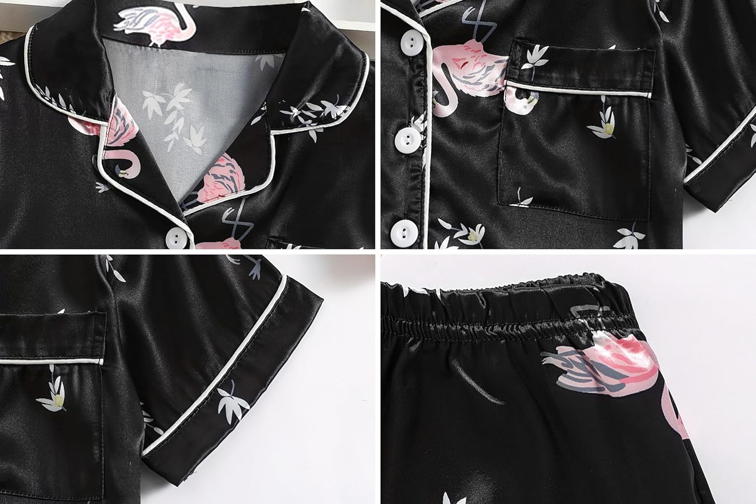 Umeyda Girls Womens Pajamas Set, Satin Silky Button Down Loungewear 2 Piece Short Sleeve Pants PJS Sets for Mommy Kids - Image 7