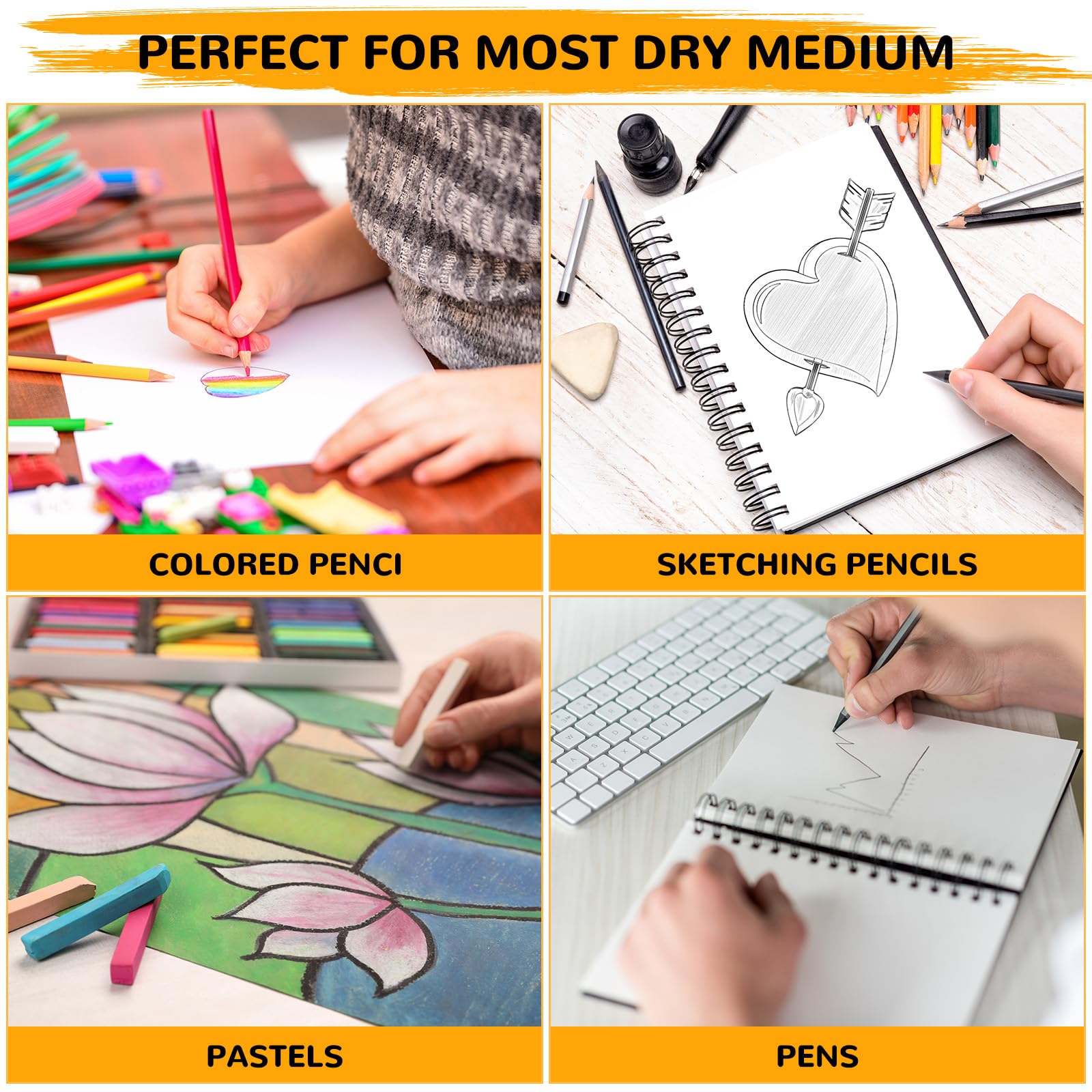 Harloon Lot de 4 carnets de croquis de 22,9 x 30,5 cm, 100 g/m² chacun (30,8 kg/100 g/m²), papier à dessin pour adultes, enfants, étudiants, débutants, artistes