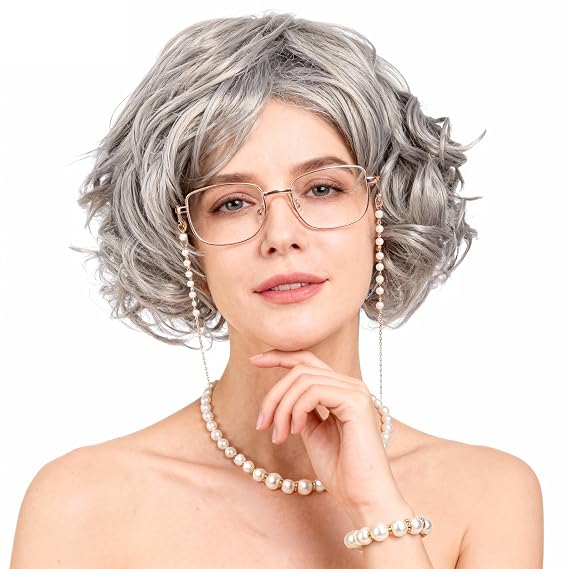 RIOSO Old Lady Costume for Women Granny Grey Wig Adult Outfit for Woman Old Grandma Costumes