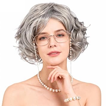 RIOSO Old Lady Costume for Women Granny Grey Wig Adult Outfit for Woman Old Grandma Costumes