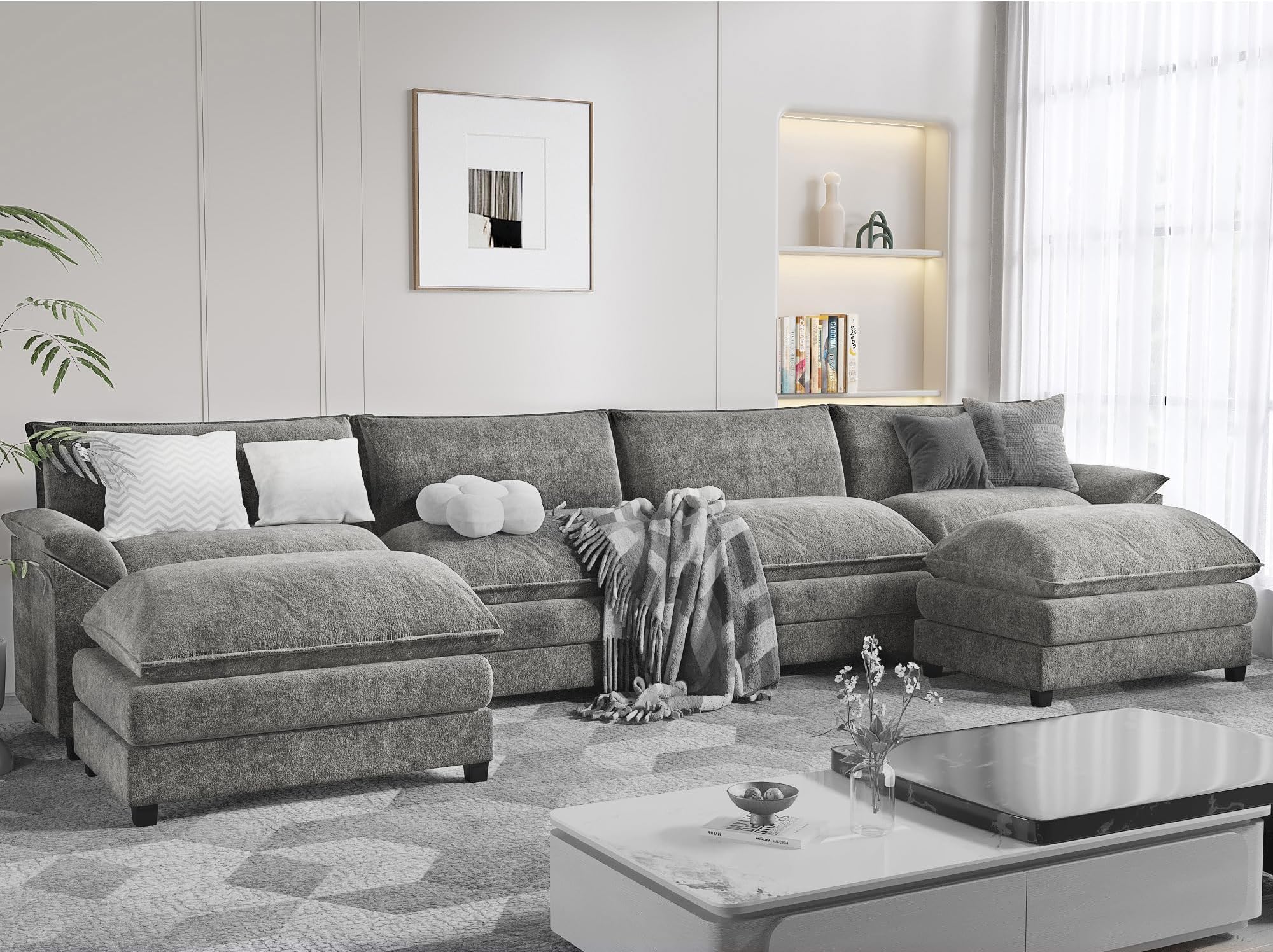 Furmax Modern Convertible Sofa U Shaped Couch, Fabric 6