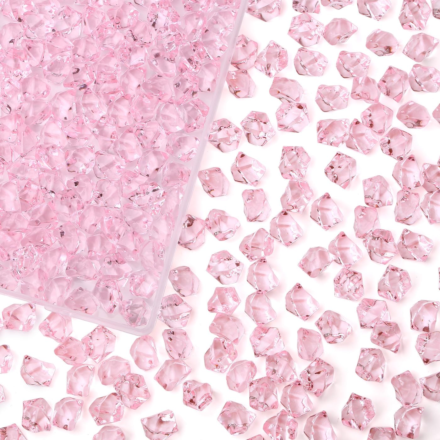 AWARDSEN Pink Fake Ice Cubes 500 Pcs Acrylic Vase Fillers Pink Decorative Stones for Vase Fake Diamonds for Vases Fillers Wedding Decor Party Home Decoration Flower Arrangement