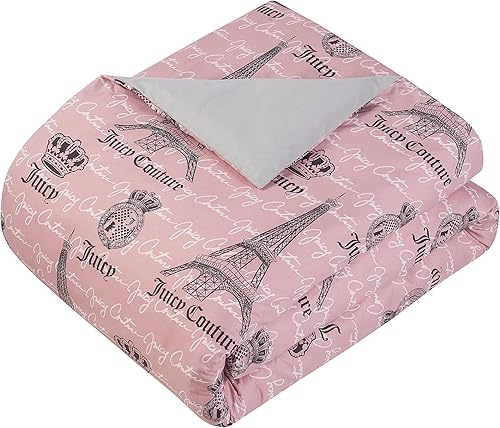 Miniatura 7 de Juicy Couture - Juego de edredón de 3 piezas, Juicy in Paris Bonjour Torre Eiffel, tamaño King, incluye 1 edredón y 2 fundas de almohada, 100%