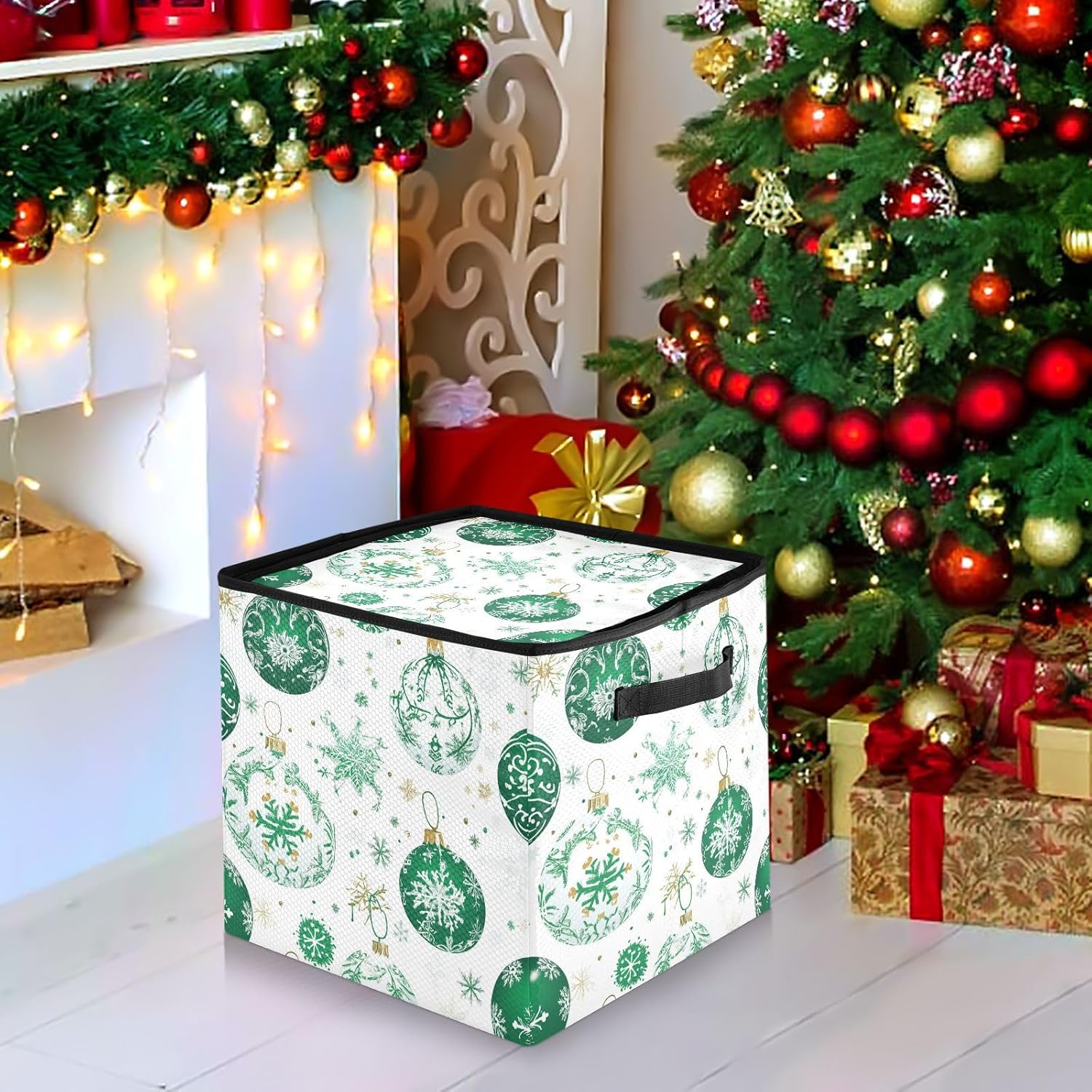 High Capacity Christmas ornament storage bag Holds Up to 64, Two Handles Holiday Storage Case with Lid,Christmas Ball Green