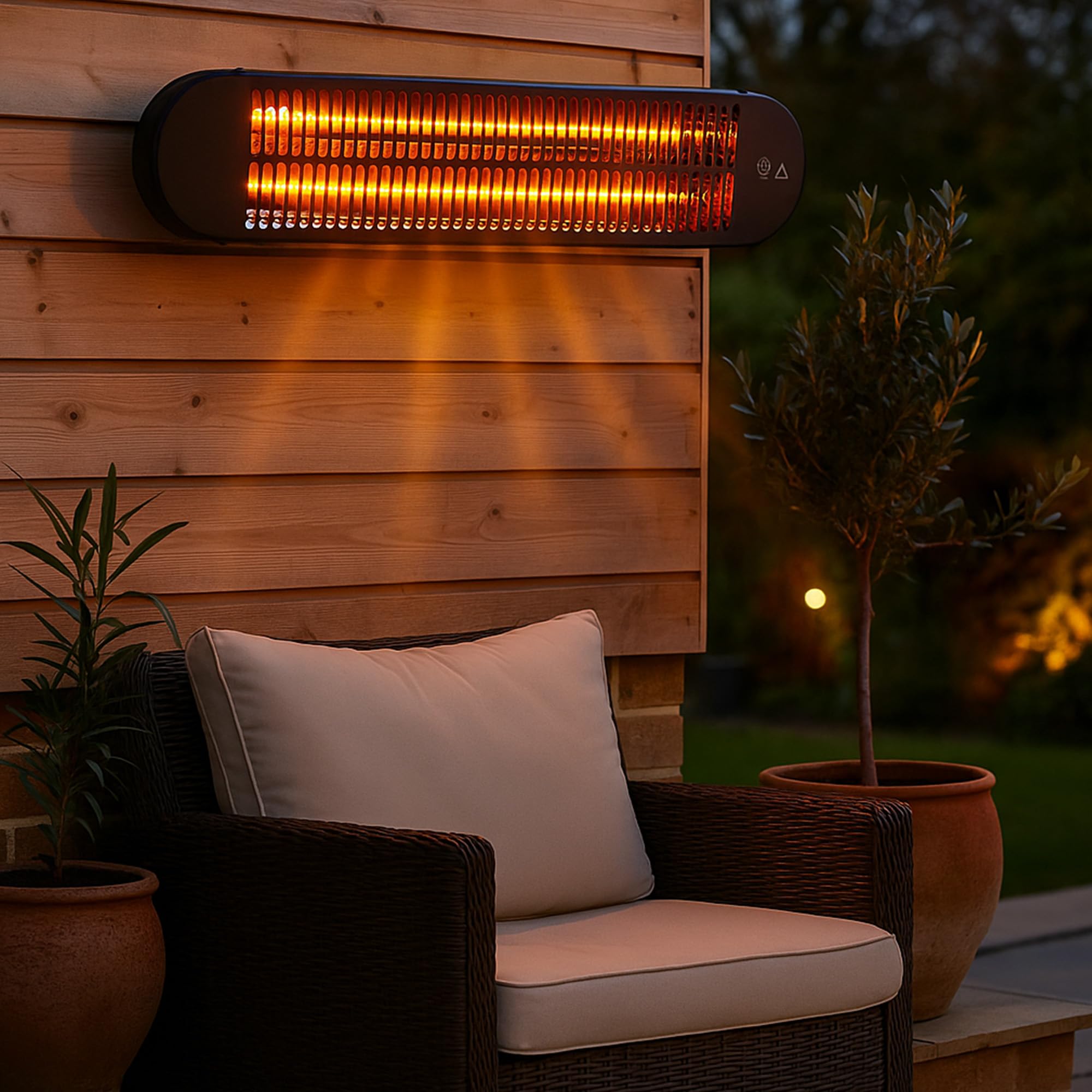 JSH Kindra Wall Mounted Patio Heater | 1000W/2000W Slim Outdoor Indoor Oscillating Radiating Garden Heating Lamp | WiFi Enabled or Remote Controlled Radiant Low Energy Garden Heater | 2KW