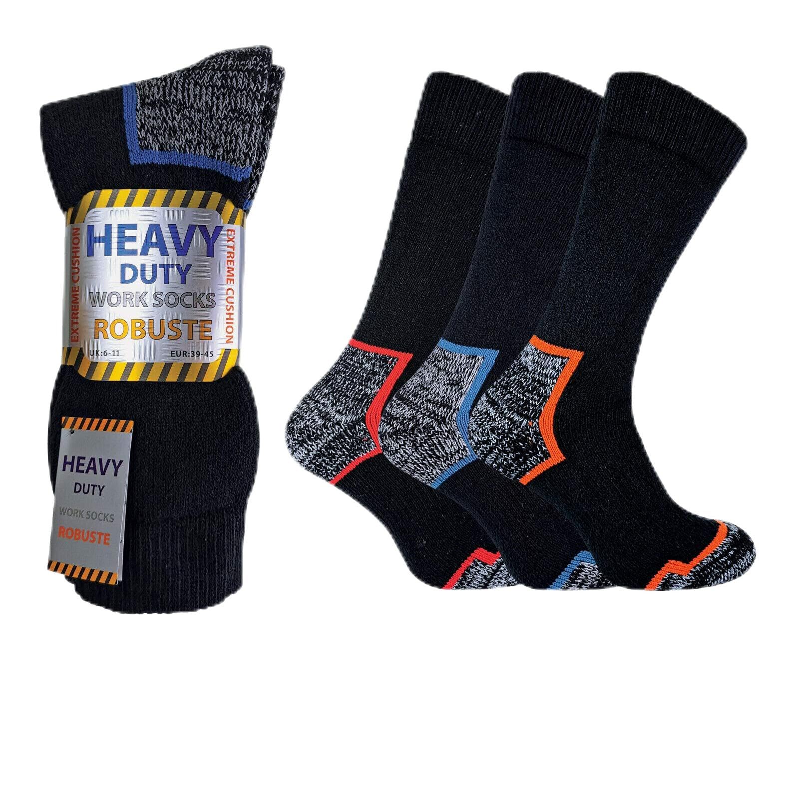 Mr. Gadget Solution® Men's Black Work Socks 3 Pairs Of ’S Robust Steel Toe Boot Sock Extra Thick With Enhanced Padding For Comfort Uk 6-11
