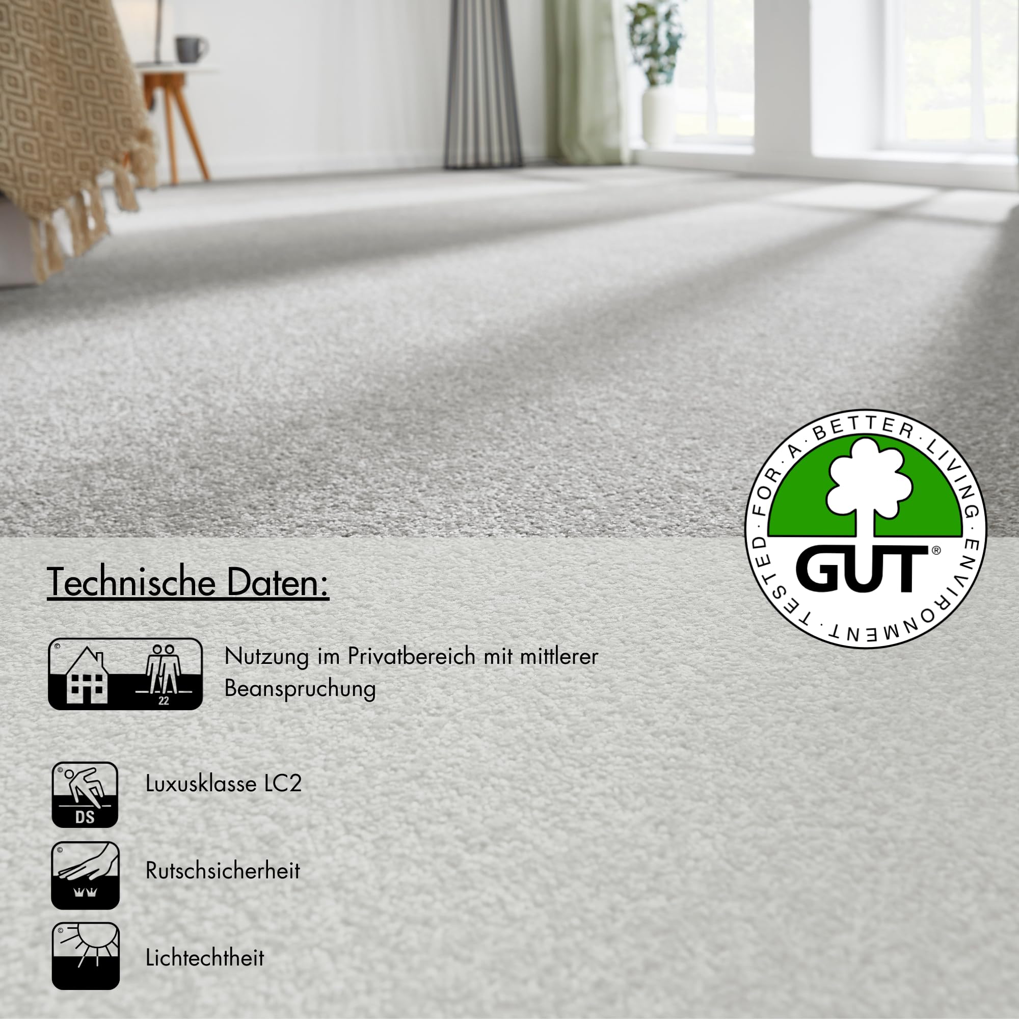 andiamo Teppichboden Izmir für Wohnzimmer und Kinderzimmer - Teppichboden Meterware zum Verlegen - Teppichbelag mit hoher Trittschalldämmung - weicher Teppichboden 400 x 400 cm Grau