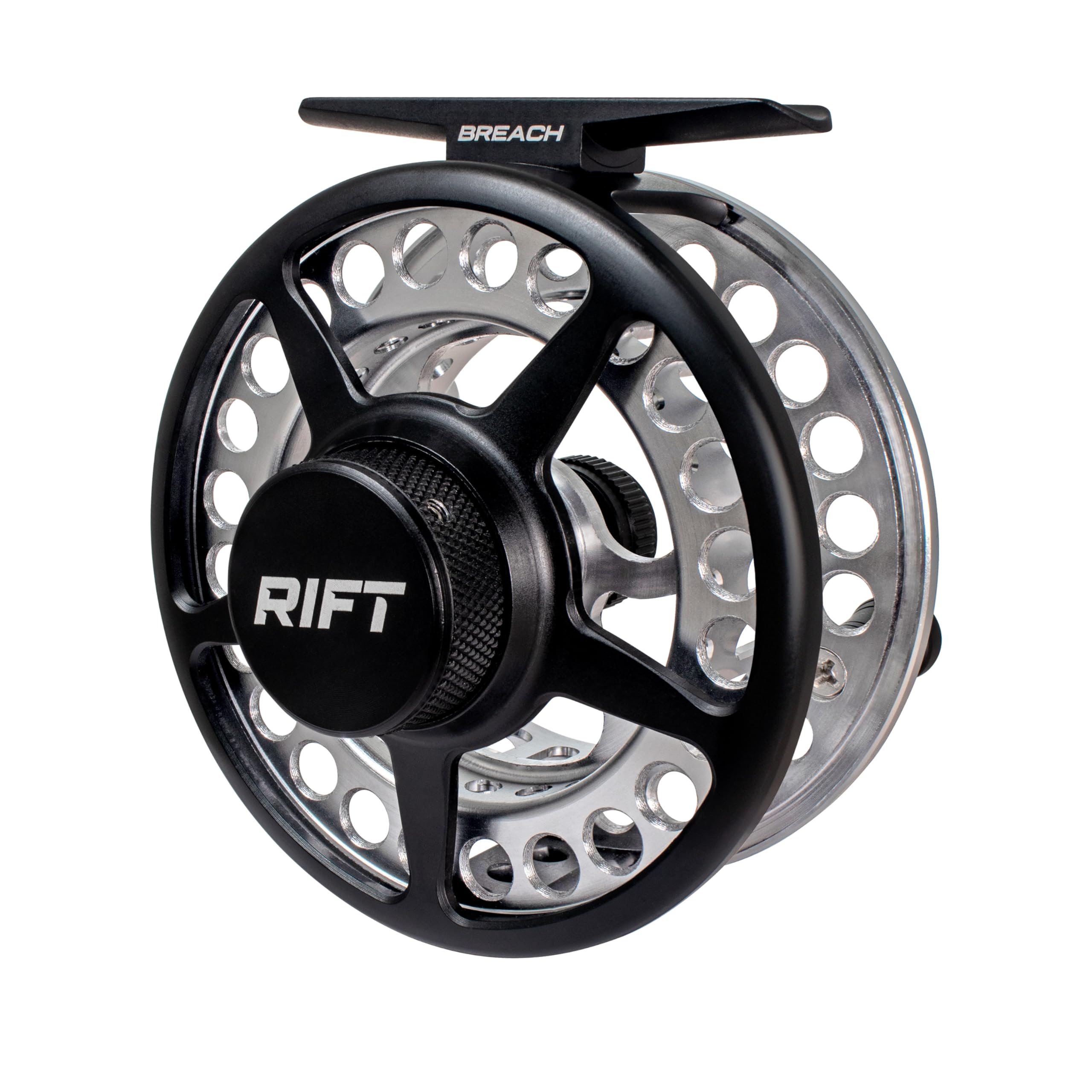 RIFT Breach Fly Fishing Reel, Carbon Disc Drag, Full CNC-Machined Anodized Aluminum Fly Reel, 3/4, 5/6 Weight, Black, Silver (Black/Silver - Without Line, 3/4wt)