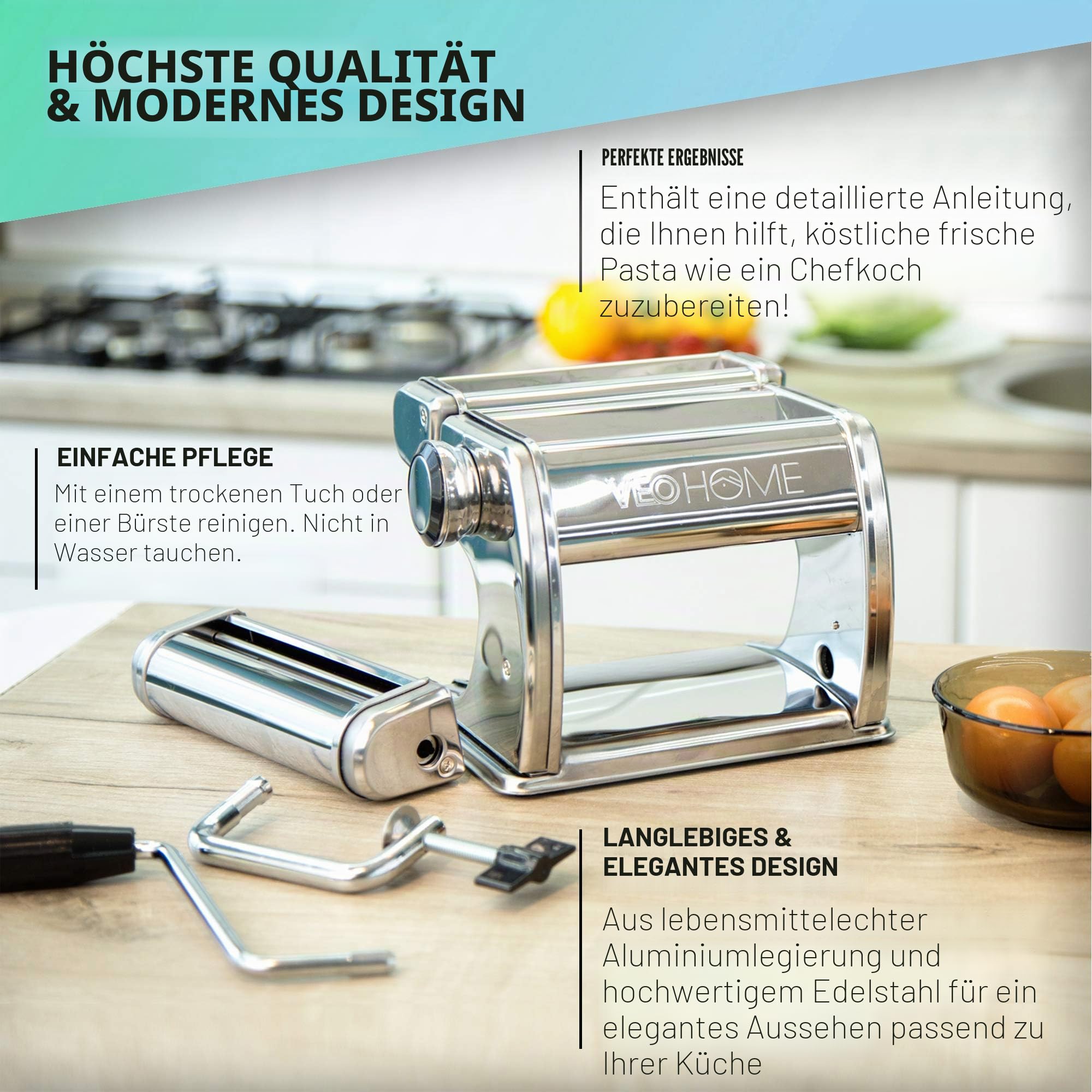 Manuelle Nudelmaschine mit Trockner - Multi-Pasta Edelstahl Rostfrei Italienische Flachteigmaschine 7 stufig einstellbar, scharfem Messer Klemme - Frische hausgemachte Nudeln, Spaghetti, Lasagne