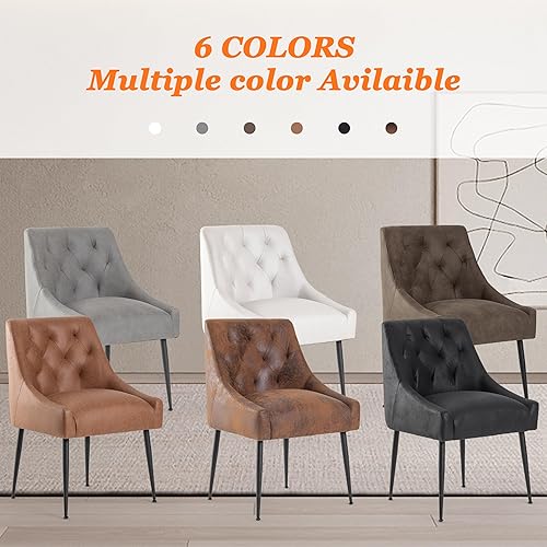 Vista 6 de Juego de 2 sillas de comedor modernas, sillas de comedor de cocina de mediados de siglo con cojines de 5.12" y patas de metal, silla de comedor