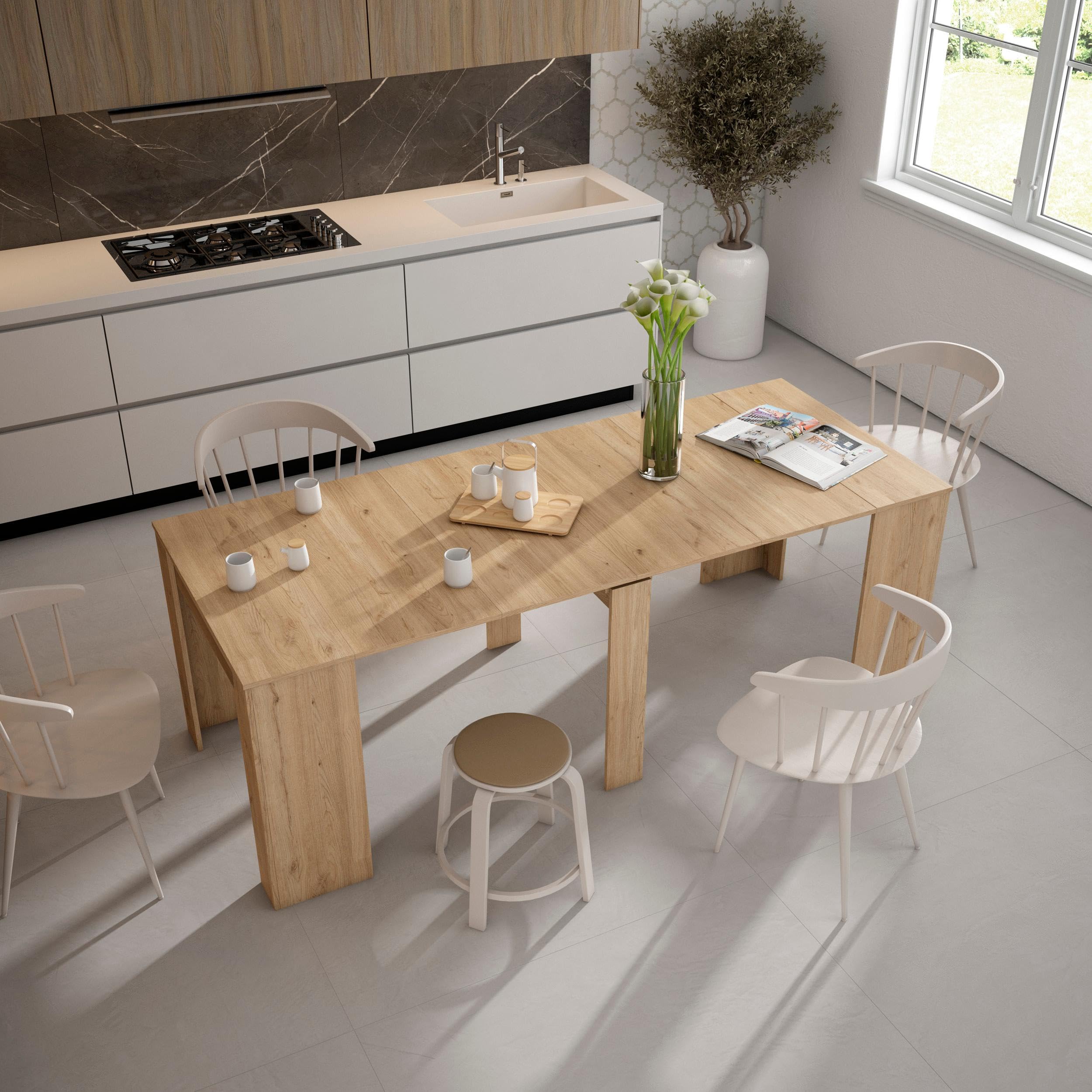 Skraut Home | Mesa Consola Extensible | Mesa Comedor Plegable | 220 | para 10 comensales | Comedor y Cocina | Estilo Moderno | Roble
