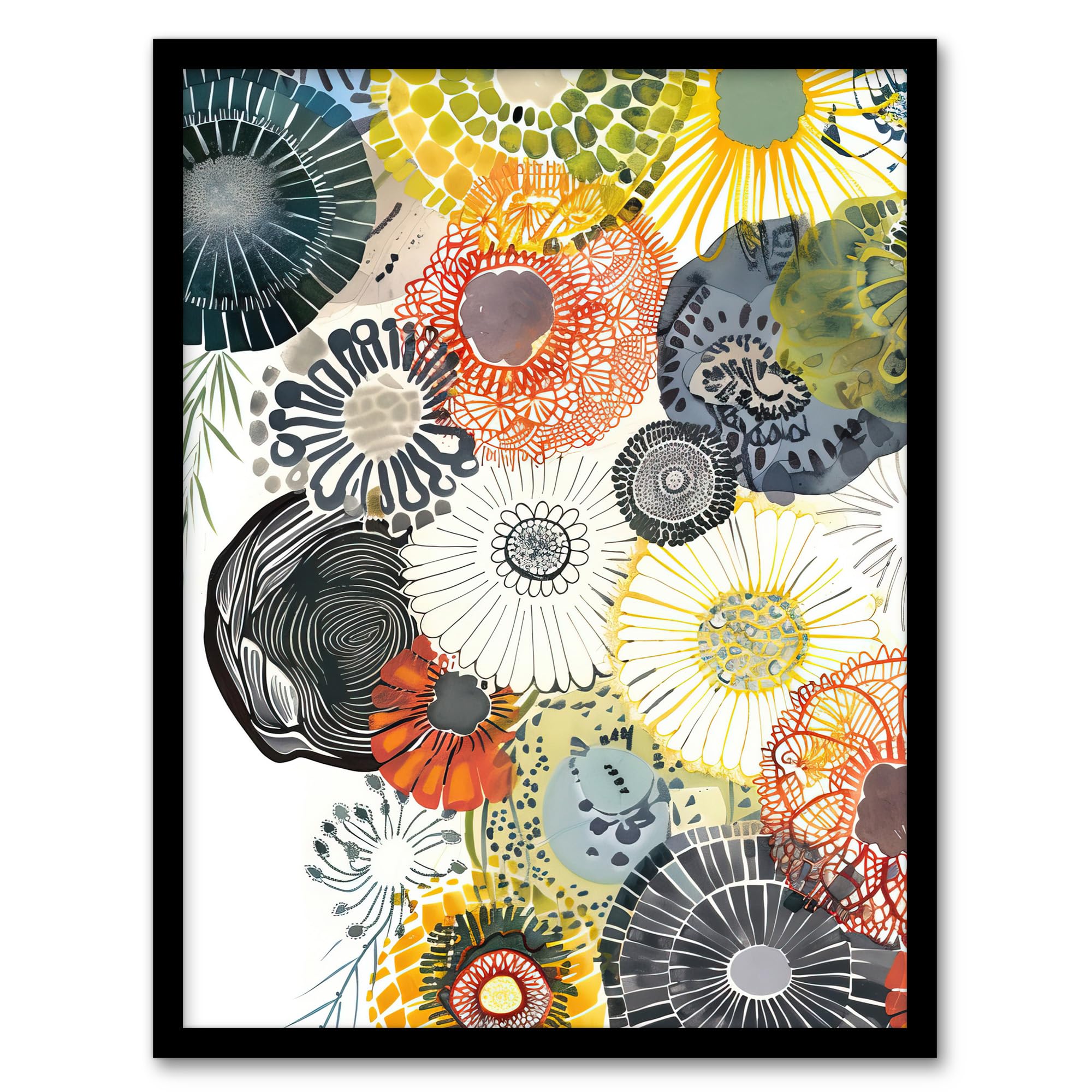 Artery8 Abstract Floral Mandala Daisy Wildflowers Living Room Artwork Framed Wall Art Print A4