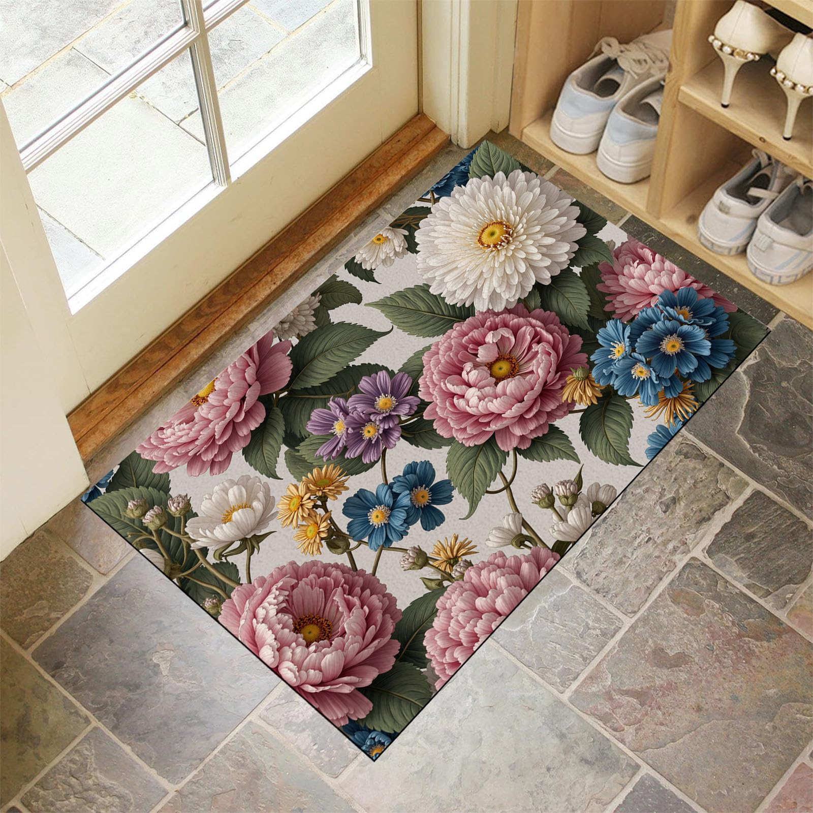 Paillasson antidérapant lavable motif fleurs 60x90cm fini les portes bloquées et les sols sales