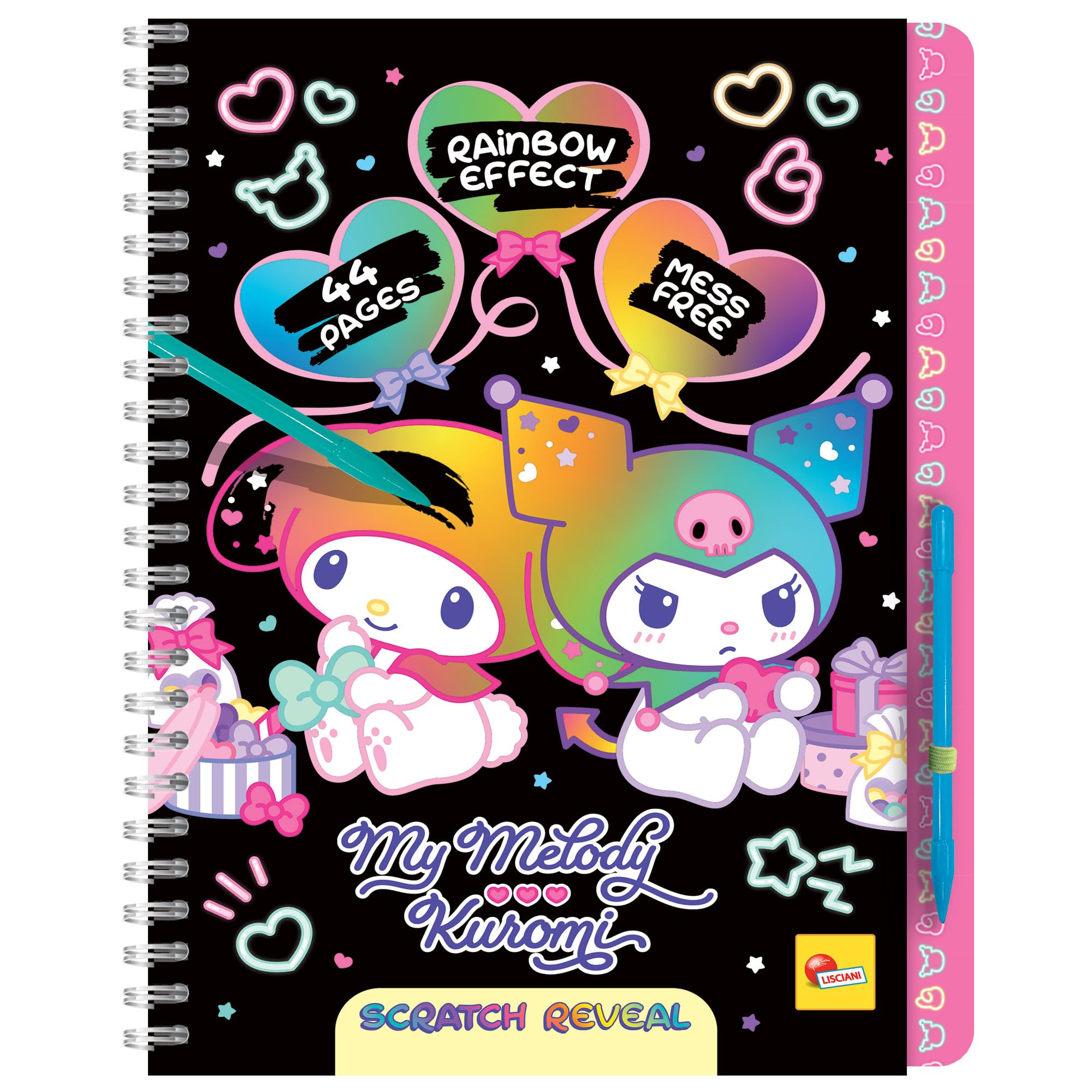 Lisciani - MY MELODY & KUROMI – Hello Kitty Scratch Book For Kids Ages 5+ – Scratch Reveal With 44 Pages And Stylus – Rainbow Effect In Color – Creative Activity Without Mess