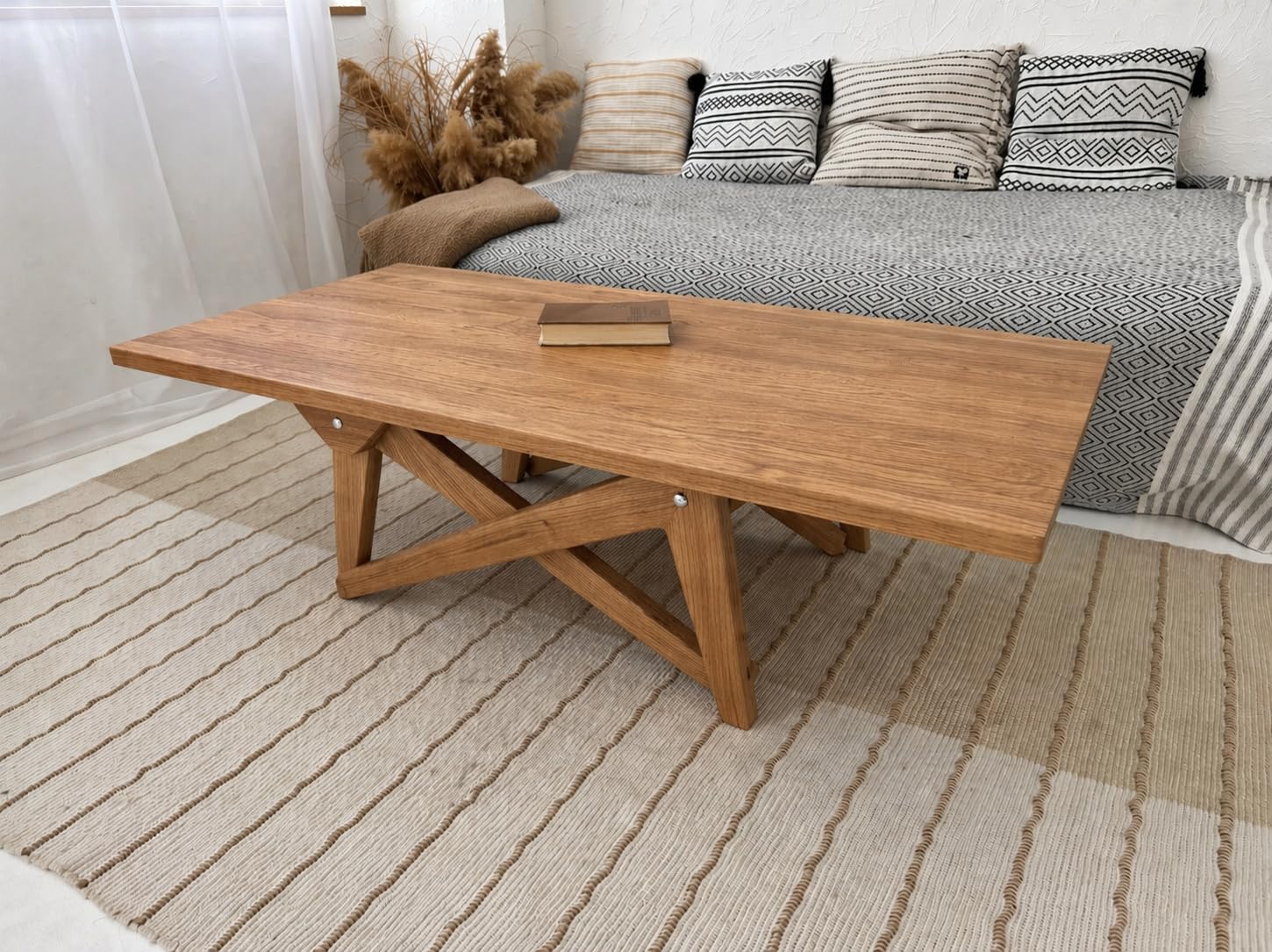 Transformer Table 2in1 Dining/Coffee Table | North American ash Wood | Handiwork | Dining Table | Height Adjustment Handmade Narrow Table (L55'')
