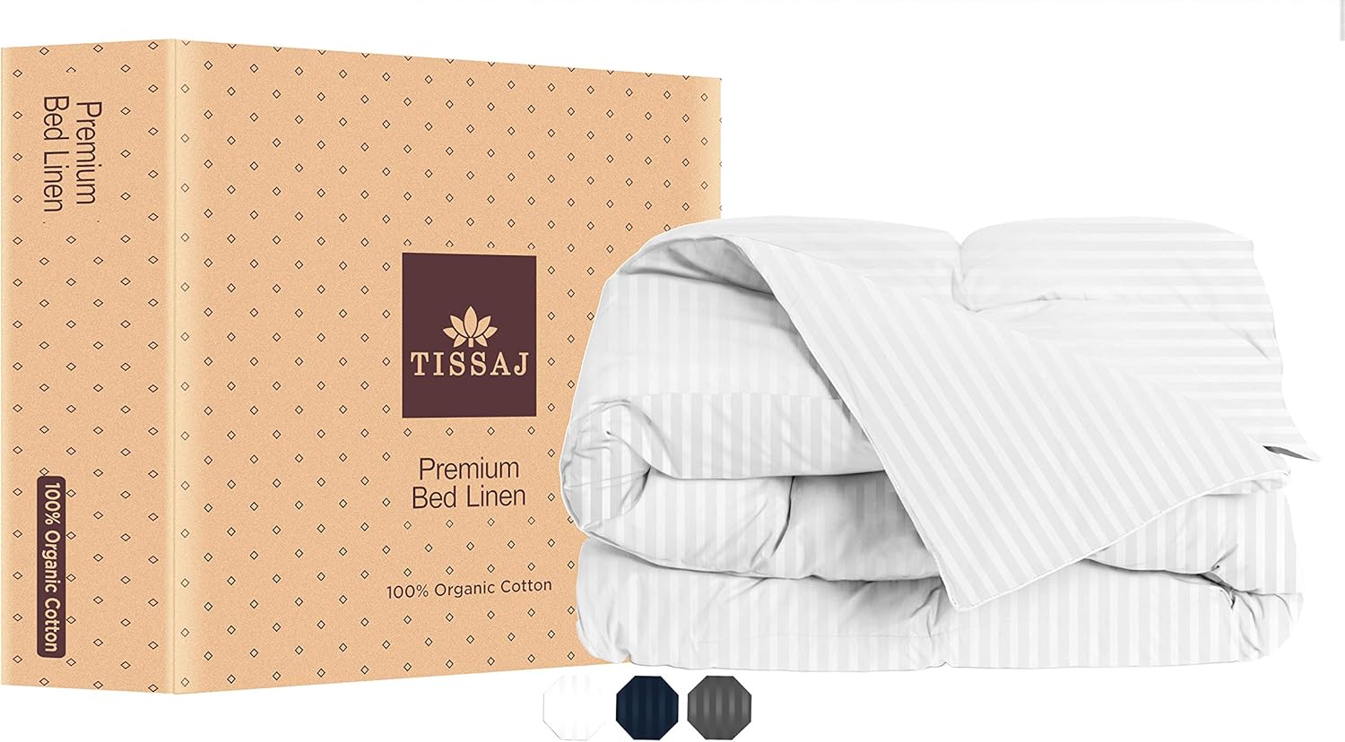 New Arrivals 300TC Pure Organic Cotton King / California King Size Damask Stripes Duvet Cover - Ultra White - 300TC - GOTS Approved - for Duvet Insert, Weighted Blanket with Carry Pouch Exclusive Discount 50% Price 300TC Pure Organic Cotton King / California King Size Damask Stripes Duvet Cover - Ultra White - 300TC - GOTS Approved - for Duvet Insert, Weighted Blanket with Carry Pouch