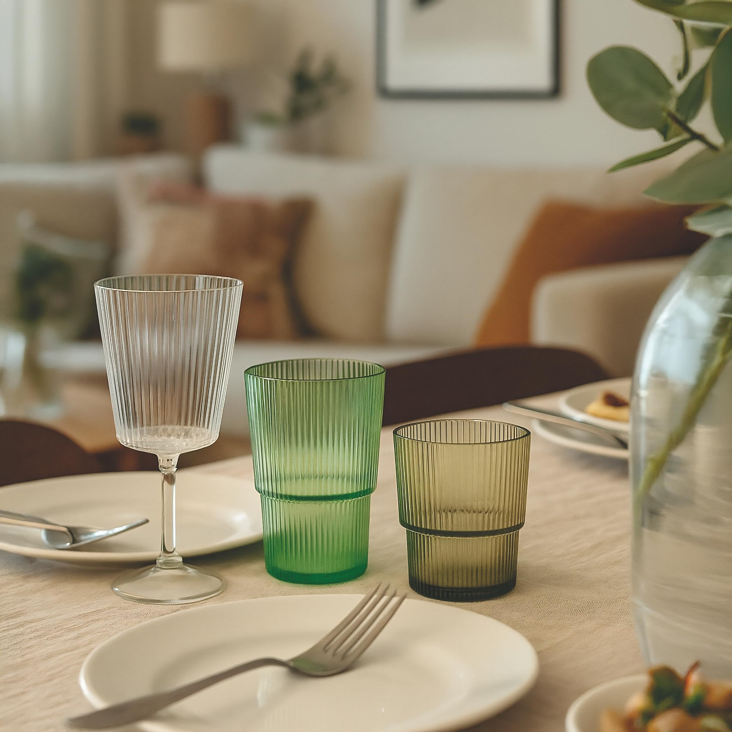 Lot de 12 verres à eau 300 ml vert en plastique PS Shades of Green, Unique