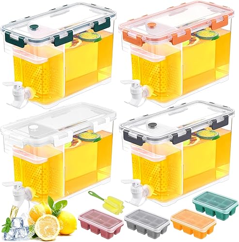 Kochorie Dispensador de plástico para nevera de bebidas con espita de 3.5 litros, dispensador de agua transparente con asa, cepillo de limpieza y