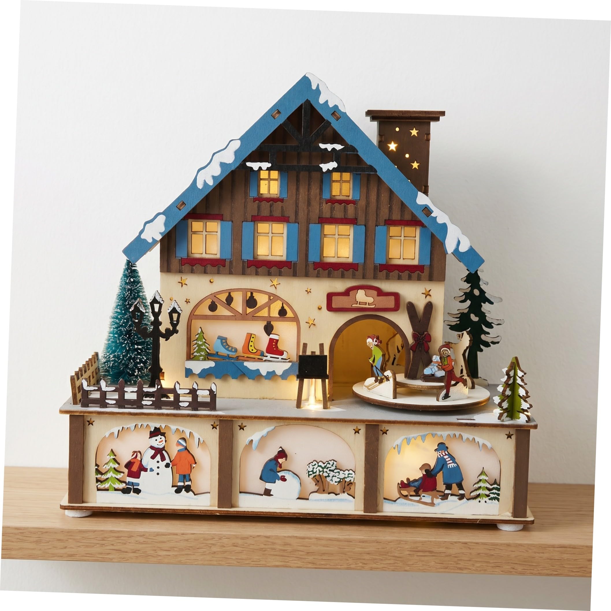 PRETYZOOM Decorazione Natalizia in Legno con LED Luminoso Piccola Scultura da Tavolo per Atmosfera Festiva e Decorazione Natalizia Accogliente