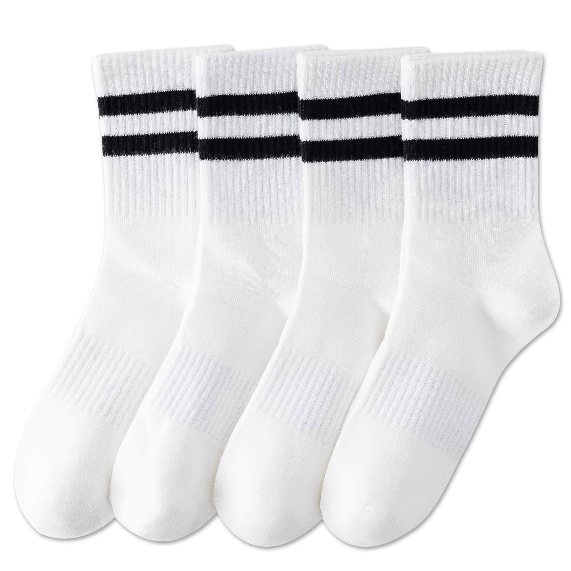 YUWELL Womens Striped Crew Socks, Cotton Socks for Women 4Pairs,Size 5-10 | Cute,Soft,Casual,Above Ankle Socks,Gifts