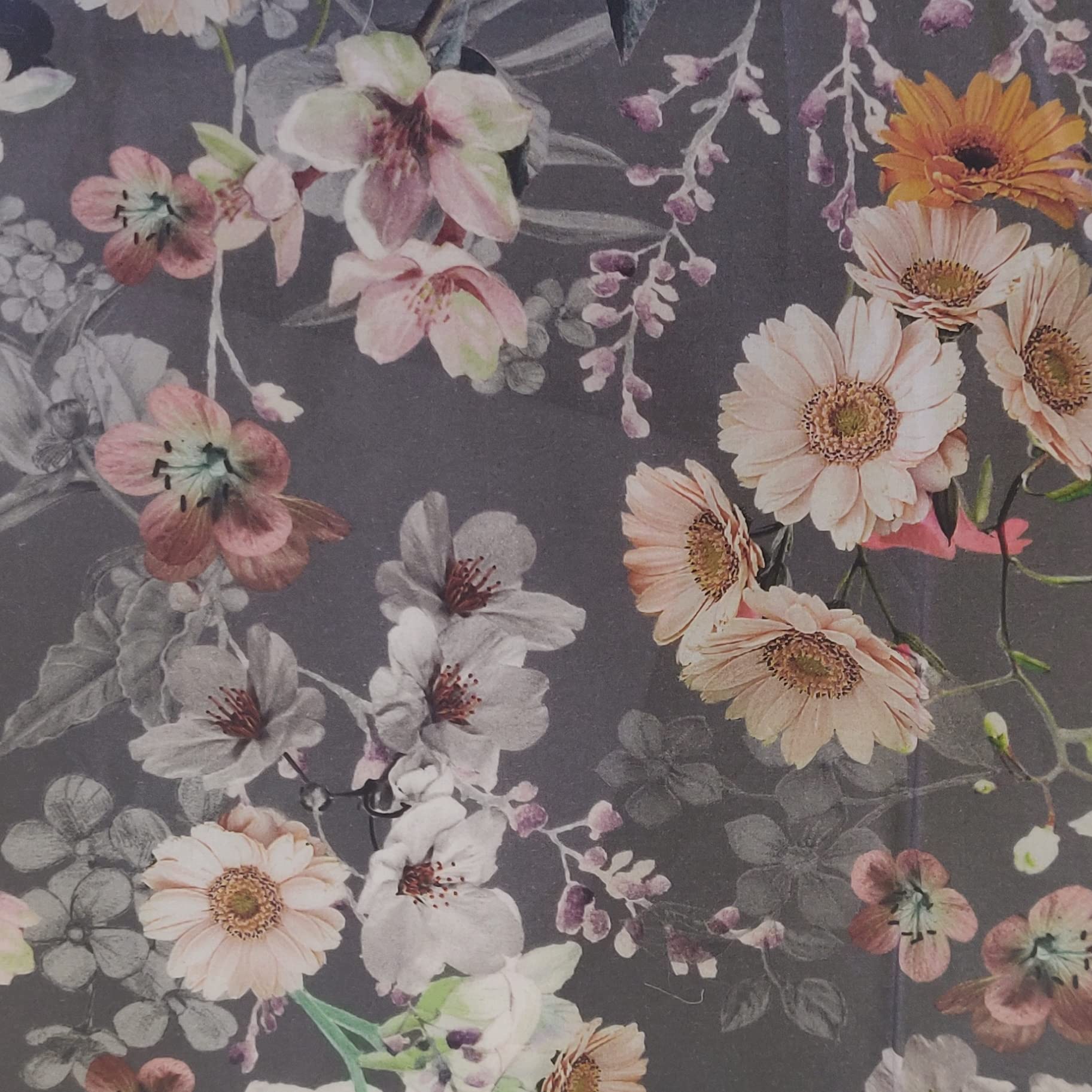 Cotton Lawn Digital Print Fabric Material Silver C8298, 1/8Mtr 50cm x 37cm