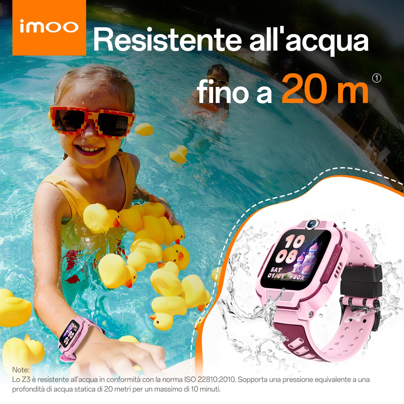 imoo Z3 Smartwatch per Bambini, Chiamate 4G Video/Voce e Tracciatore GPS in Tempo Reale, Resistente all’Acqua fino a 20m, Controllo Parentale e Protezione di Sicurezza con kit di accessori(Rosa)