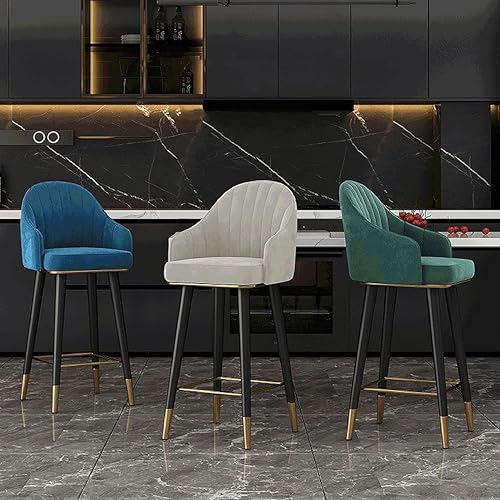 Miniatura 5 de Juego de 2 sillas de bar giratorias de terciopelo, taburetes Altos con respaldo curvo, reposapiés y almohadillas anslizantes, taburetes Altos para