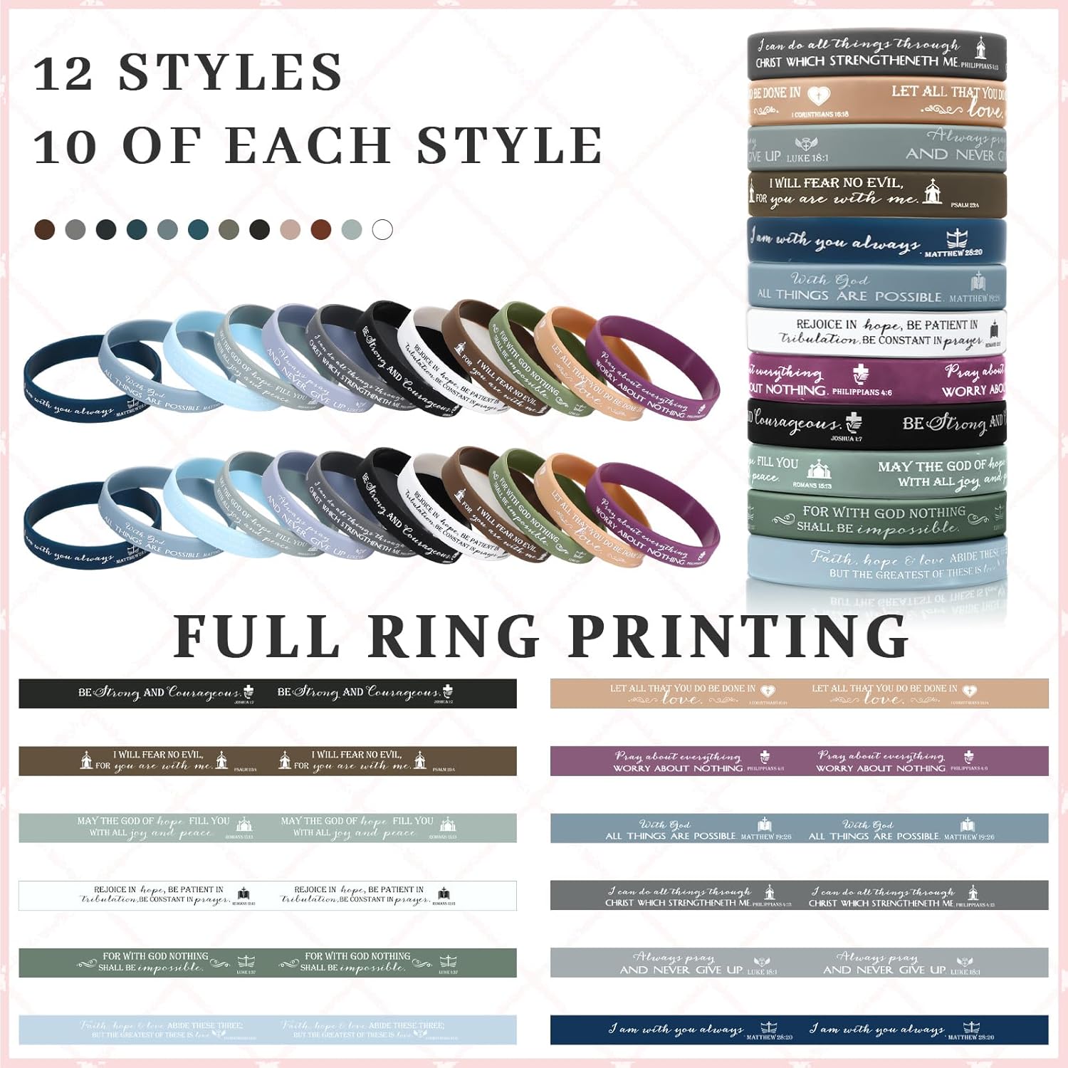 Unittype 120 Pcs Valentines Bible Verse Bracelet Christian Keychain Silicone Wristband Religious Gift Bulk for Men Women - Image 3