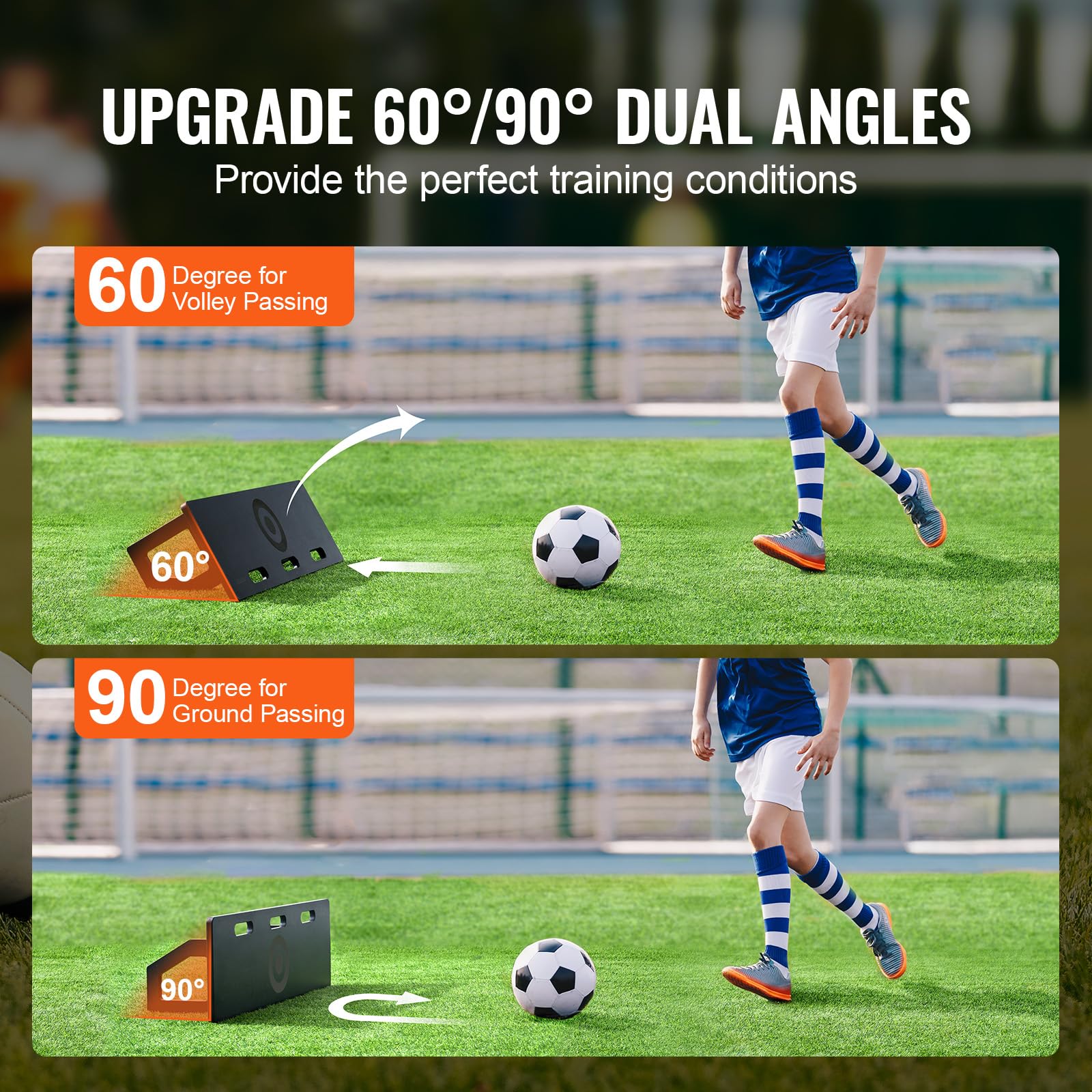 VEVOR Planche de Rebond de Football, Mur de Football Portable 100 x 30 cm avec Rebond à 2 Angles, en PEHD, équipement d'entraînement de Football pour Enfants, Adultes, entraînement de Passe et de tir