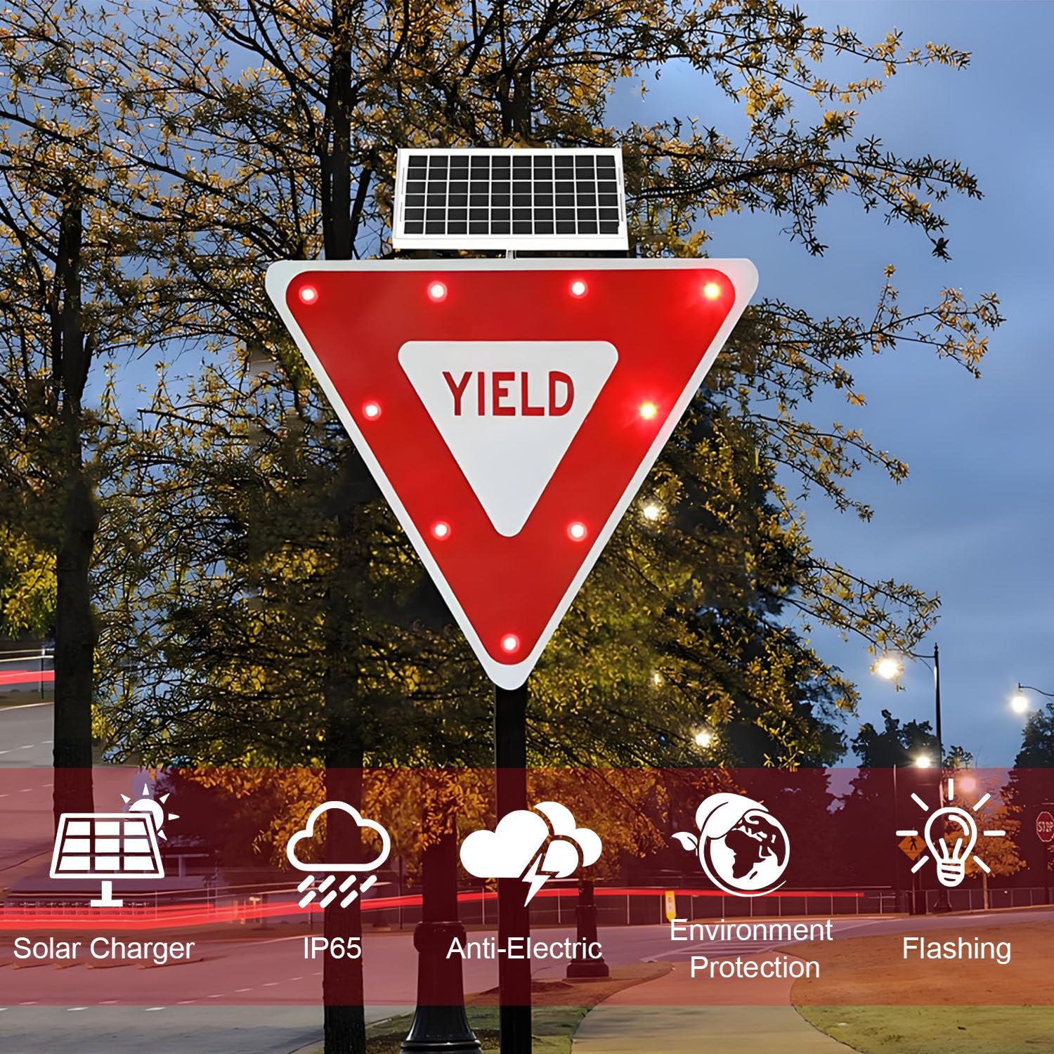 Señal de ceda el Paso reglamentaria, señal de ceda el Paso de Aluminio, señal de Cruce LED Triangular Intermitente, para Carreteras, aparcamientos, fábricas, escuelas 1pack